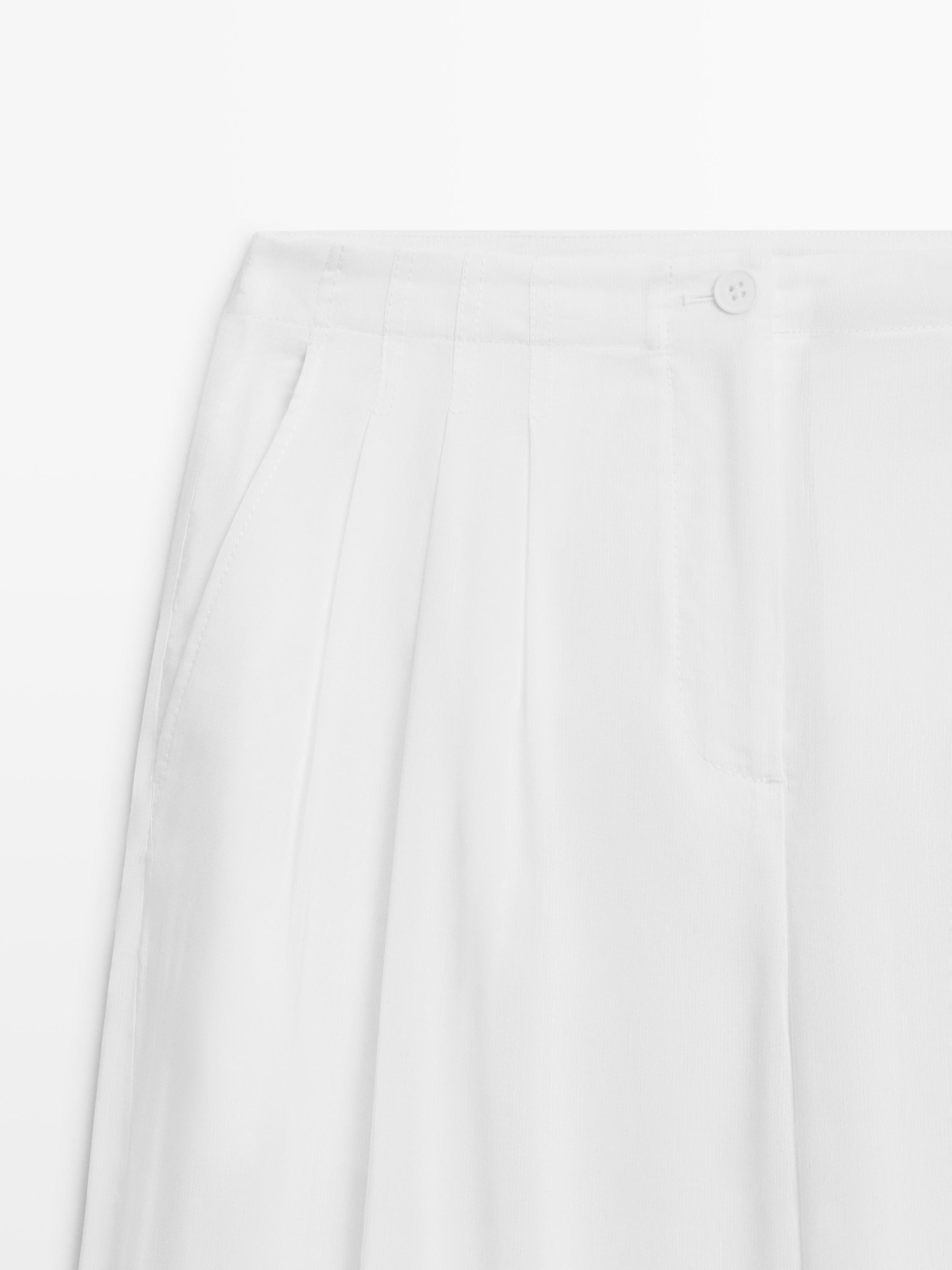 Flowing linen blend trousers — Off white