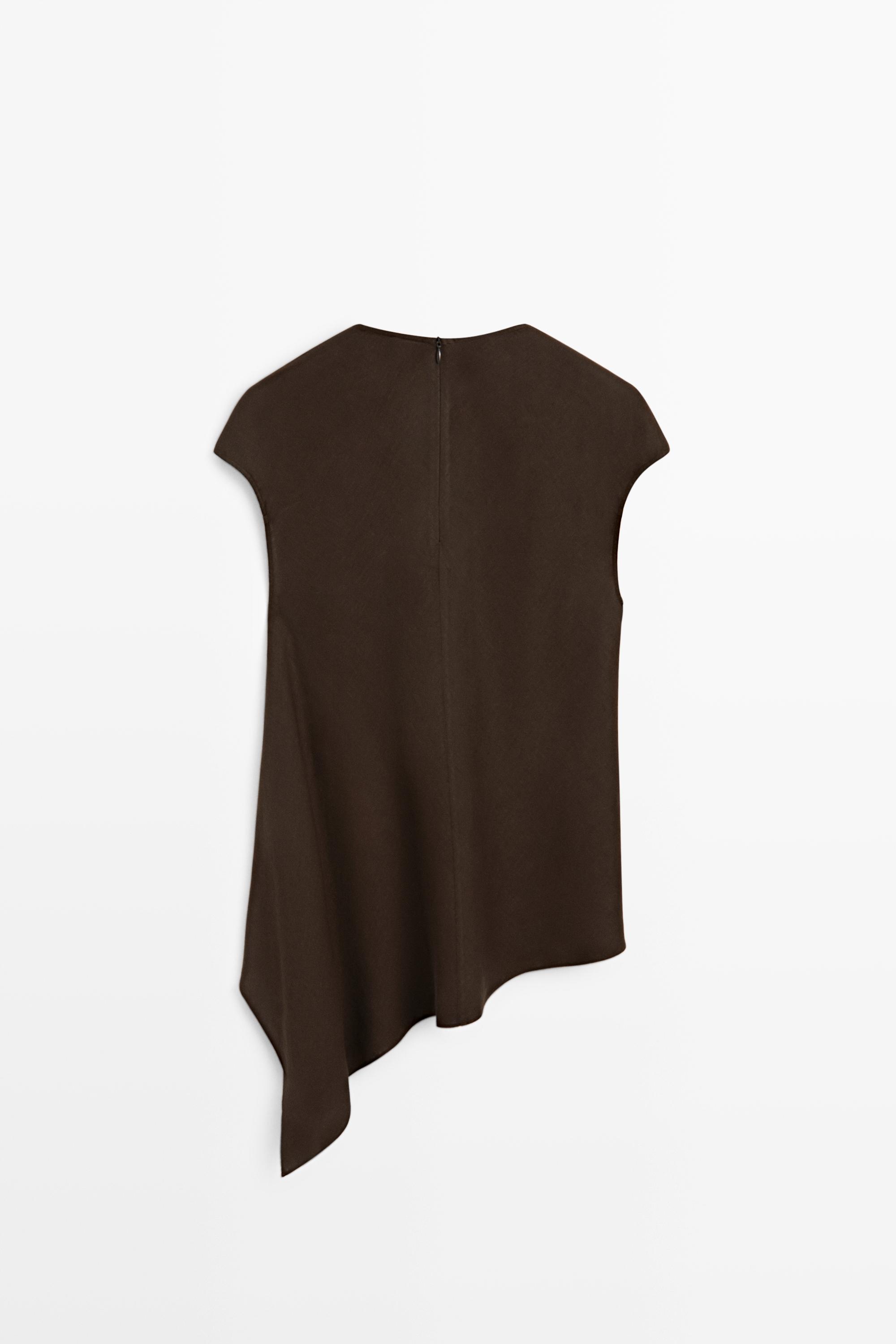 100% linen asymmetric top — BROWN