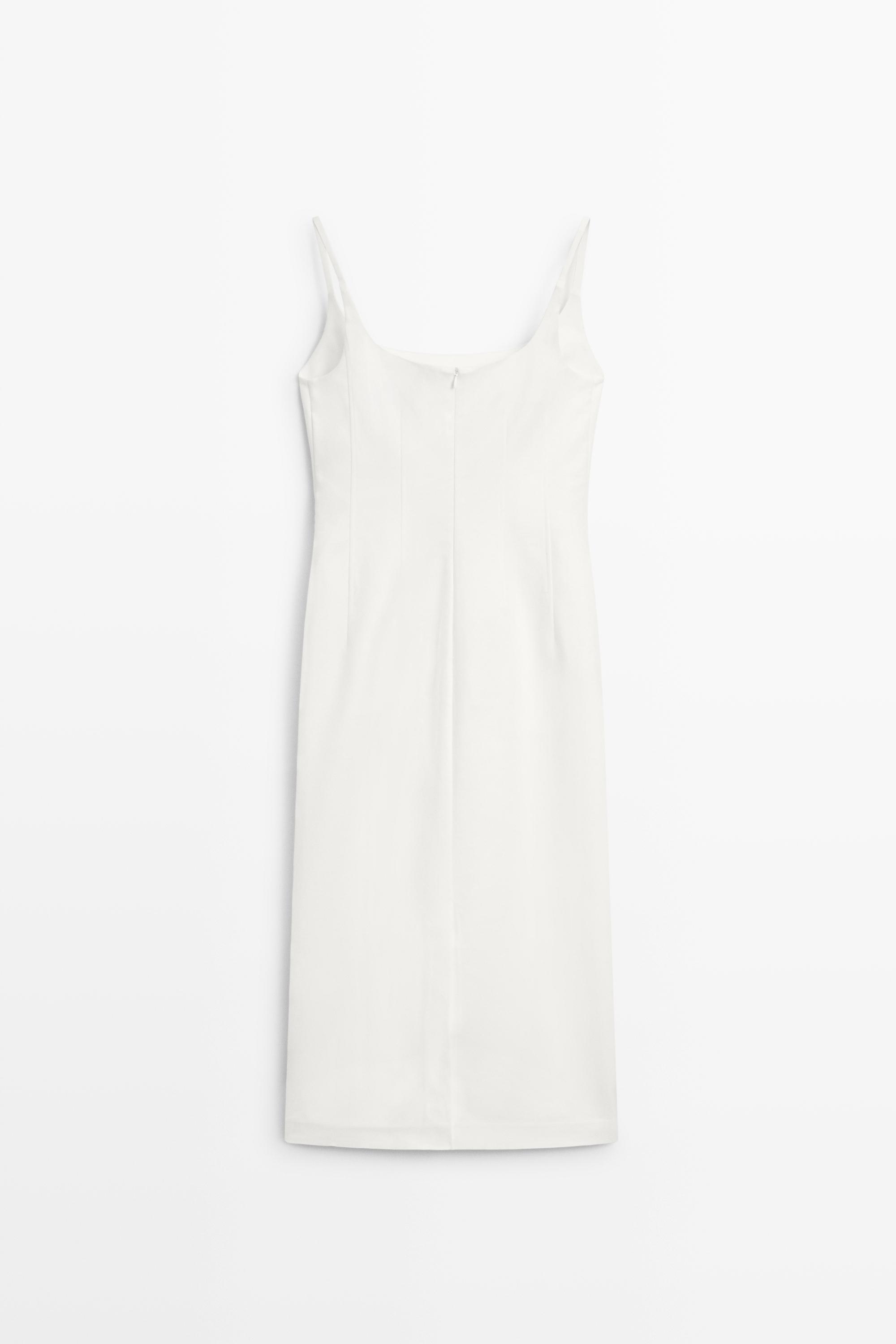 Cotton blend stretch midi dress — WHITE