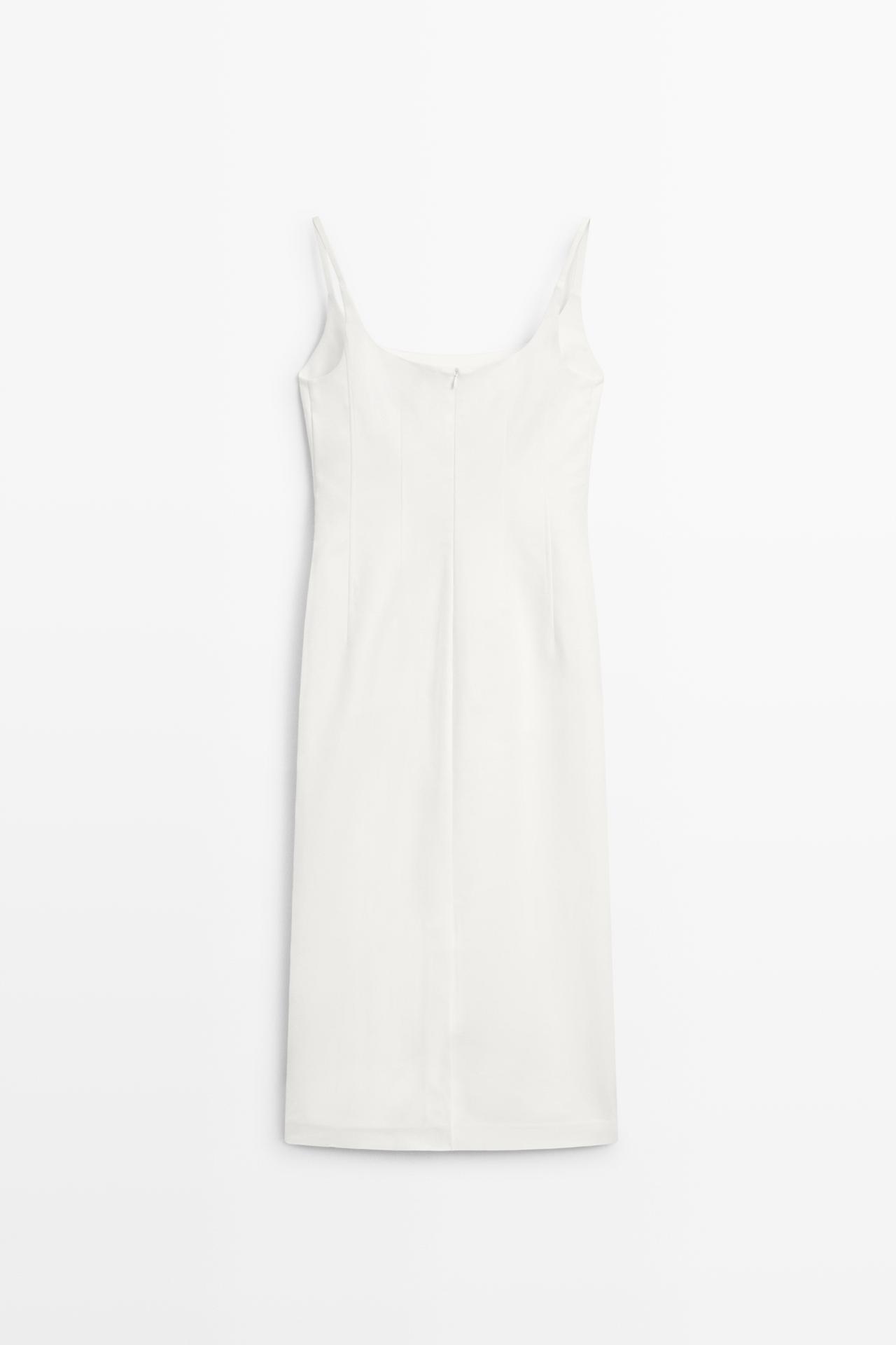 Cotton blend stretch midi dress — WHITE