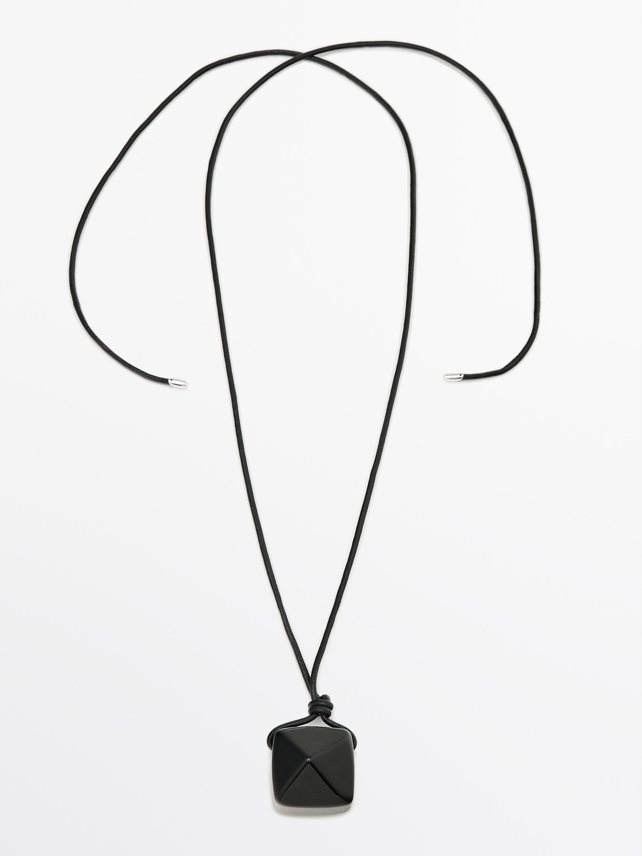 Leather cord necklace with natural stone