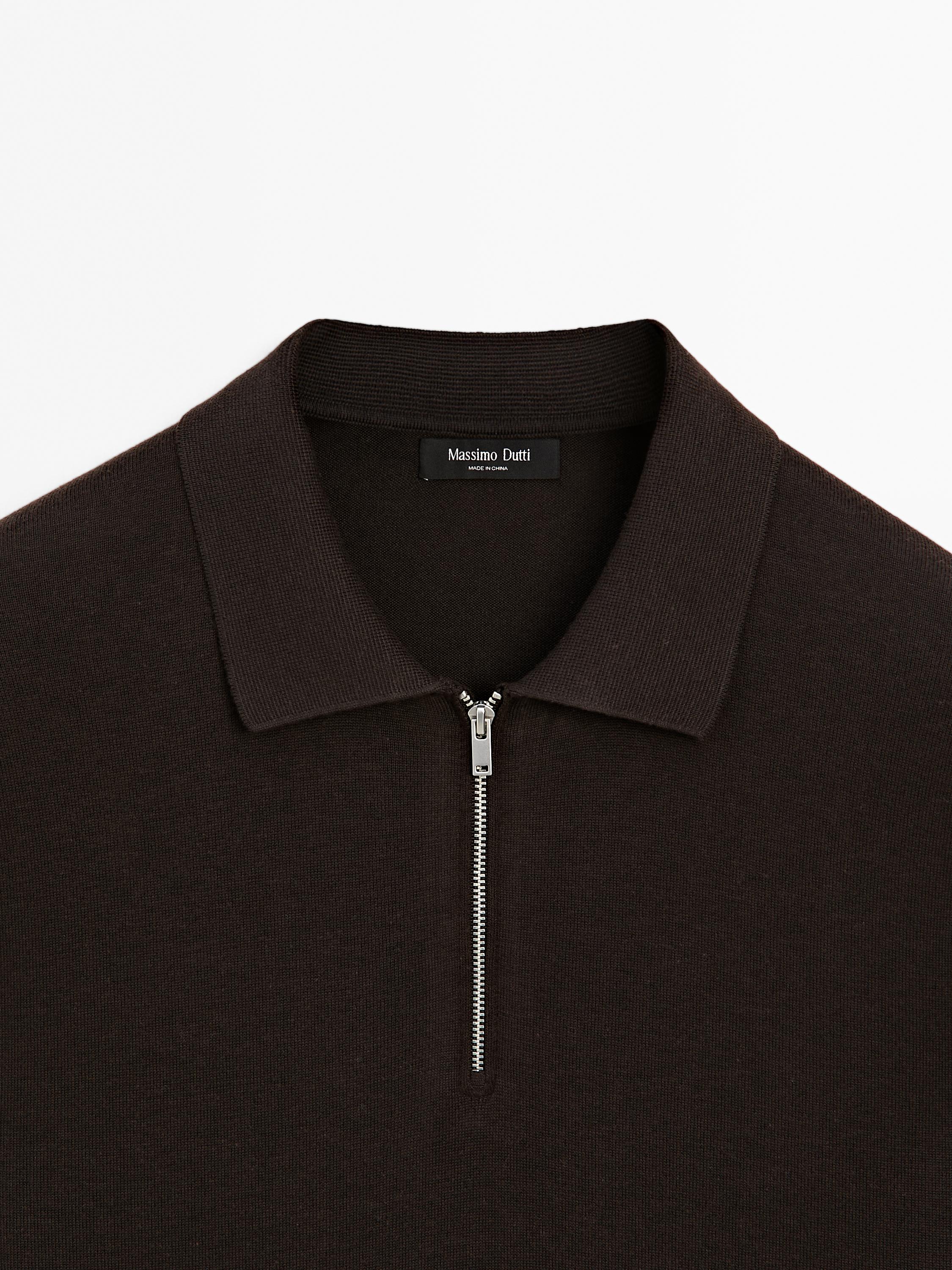Knit polo sweater with zip