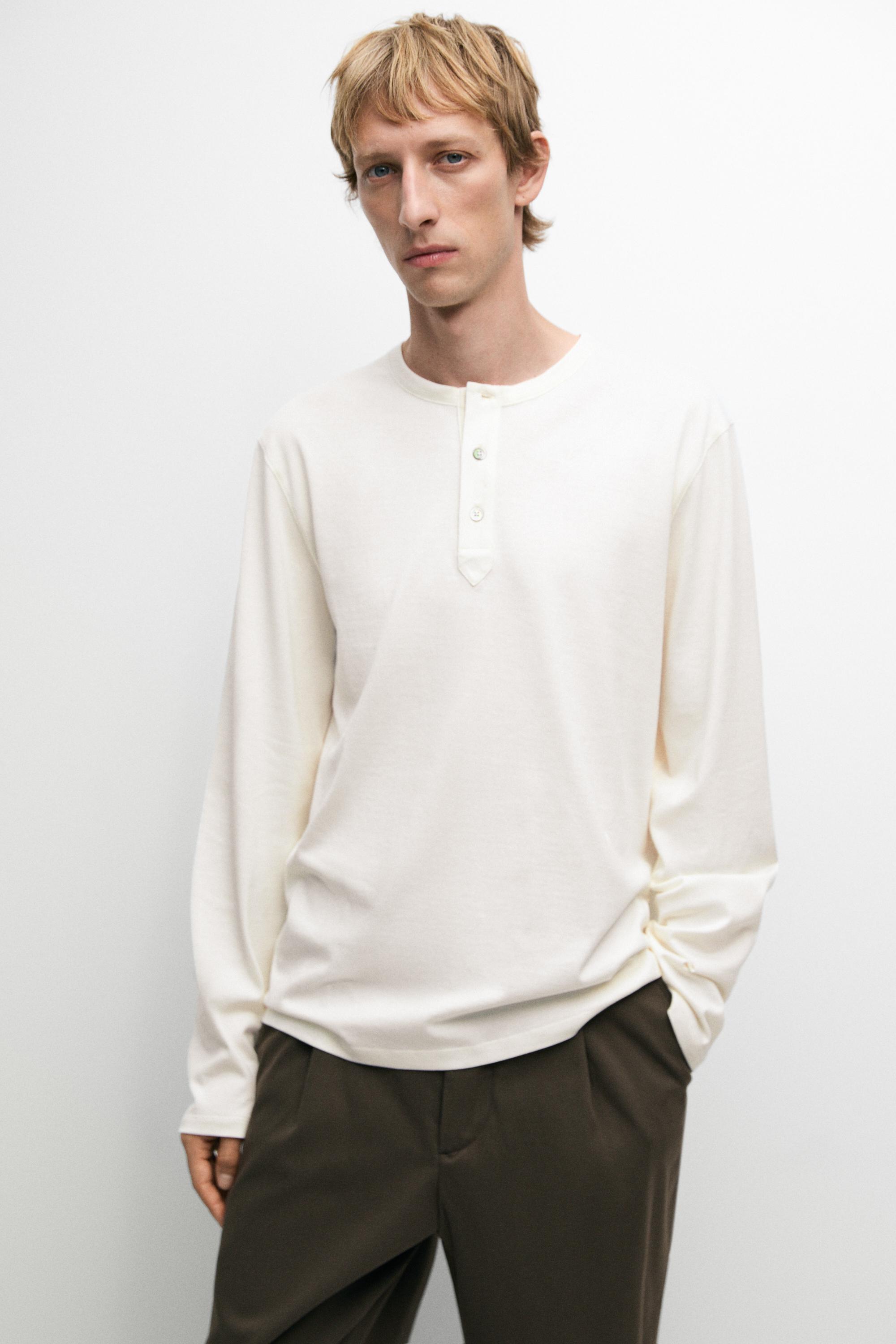 100% cotton long sleeve henley T-shirt