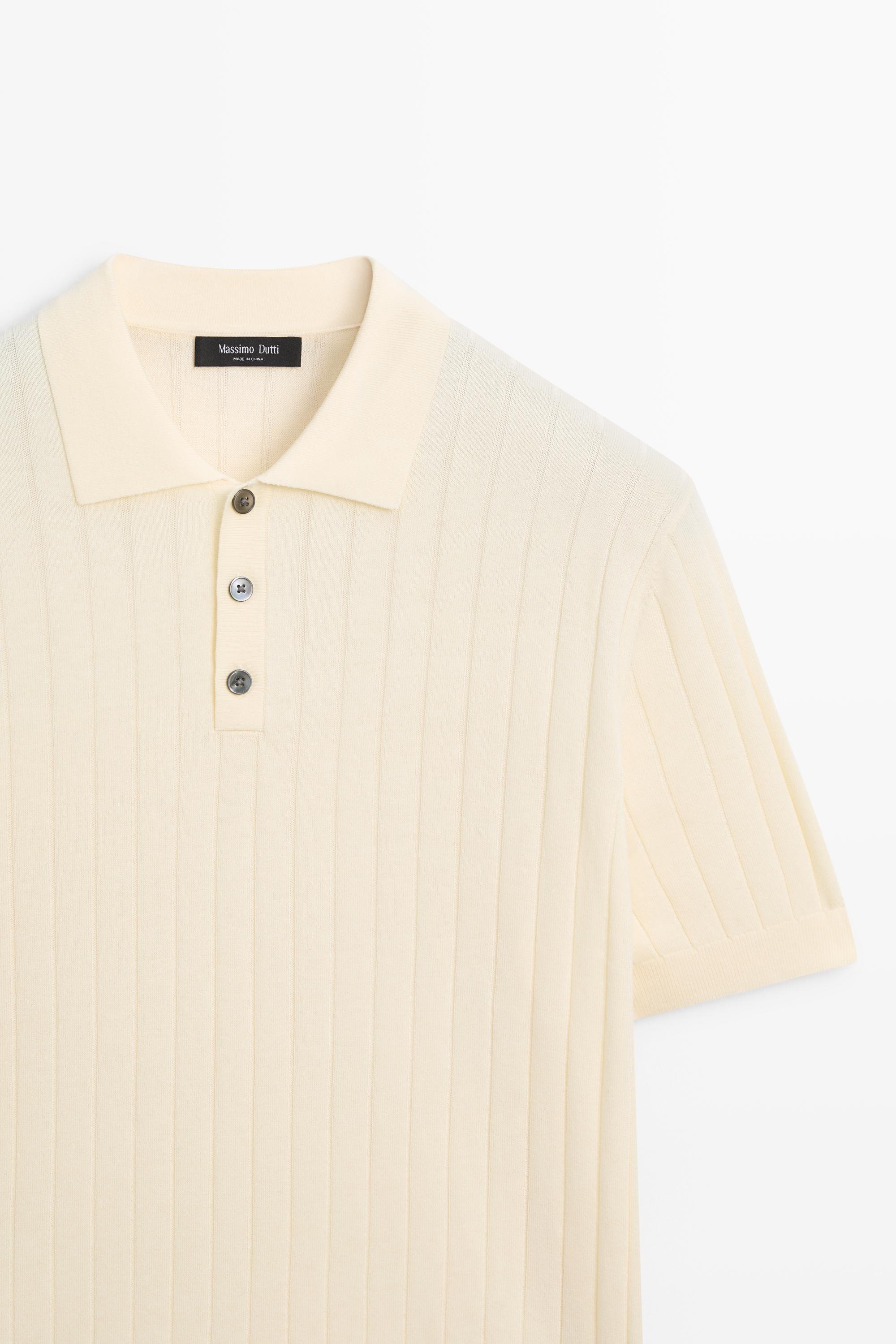Ribbed knit cotton blend polo shirt — CREAM