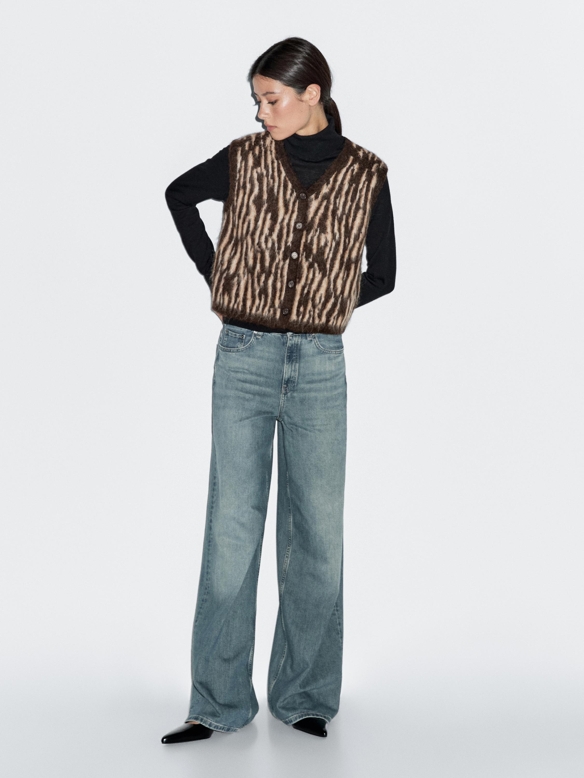 Chaleco punto mezcla lana animal print