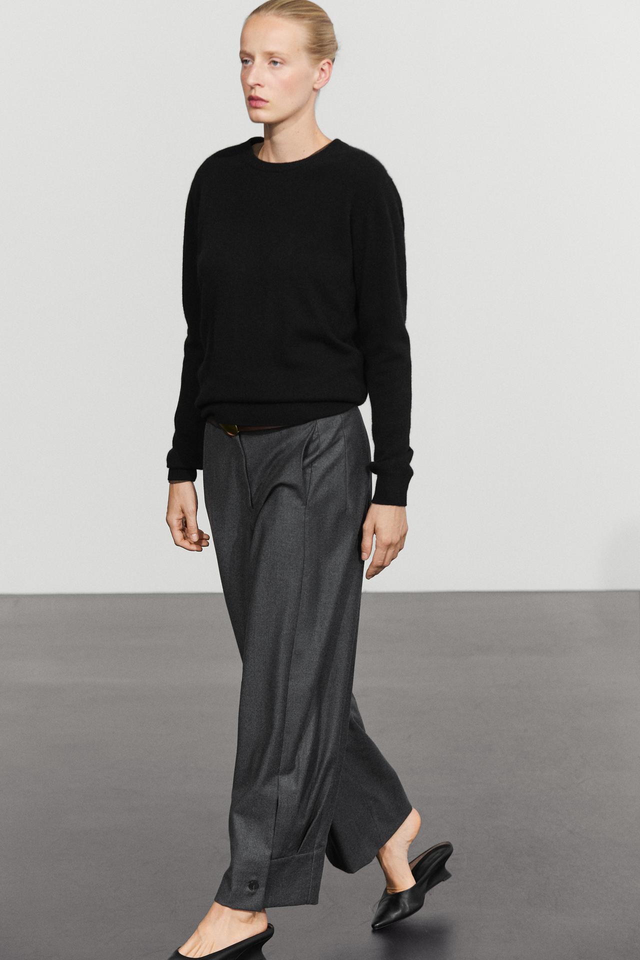 100% cashmere long sleeve sweater — BLACK