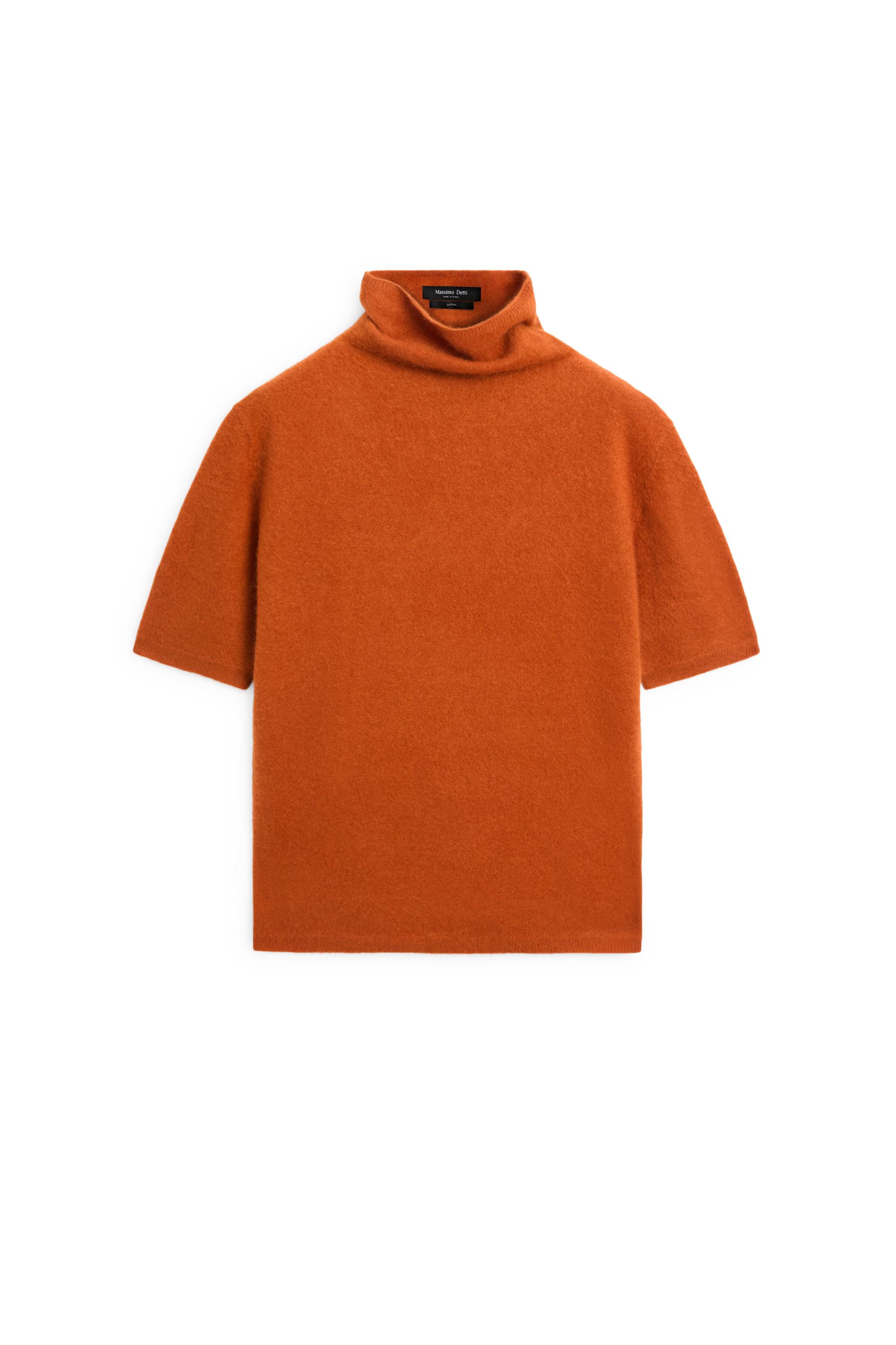 100% wool oversize short-sleeve knit sweater — BURNT ORANGE