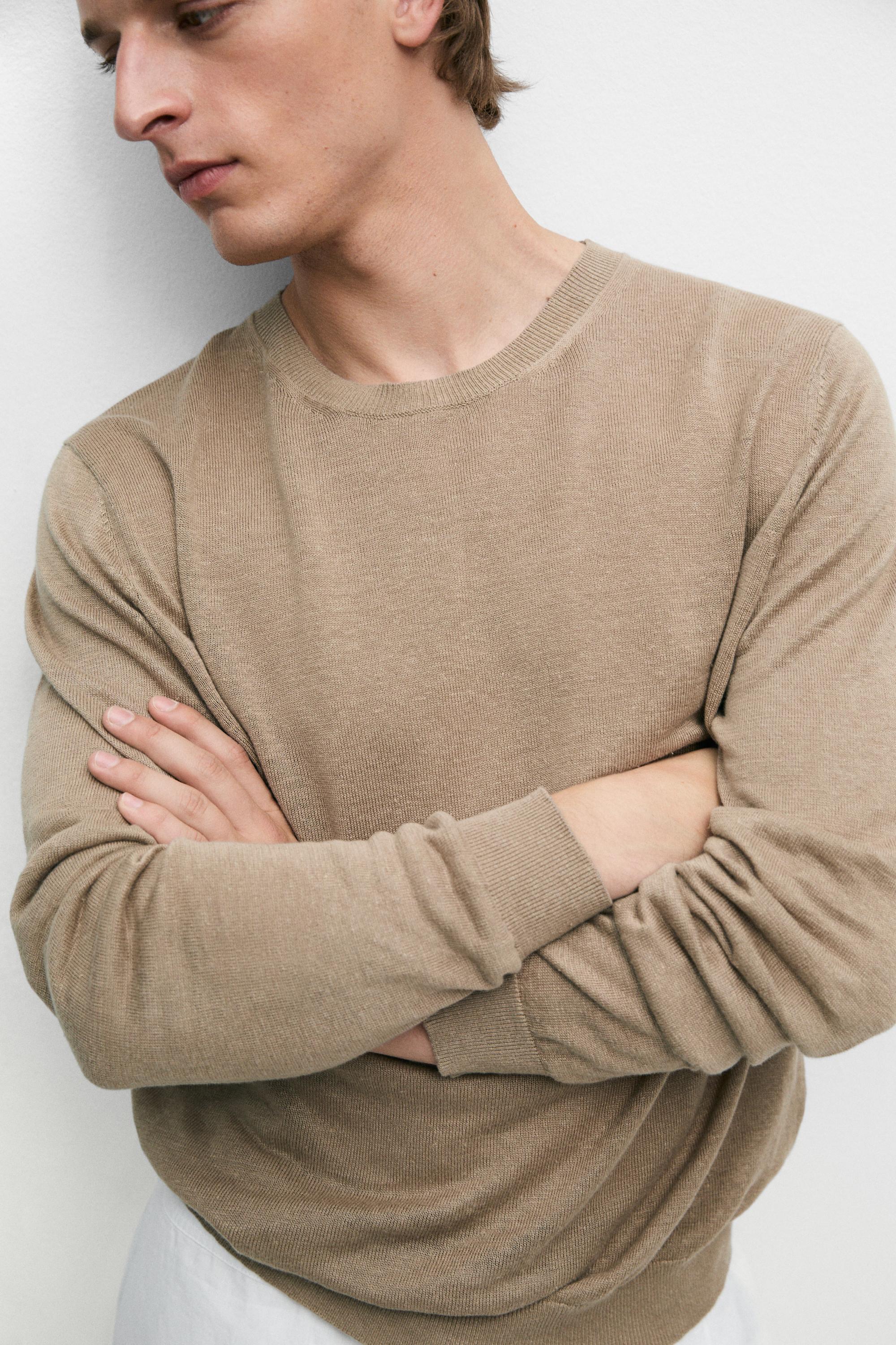 100% linen knit crew neck sweater — Sand beige