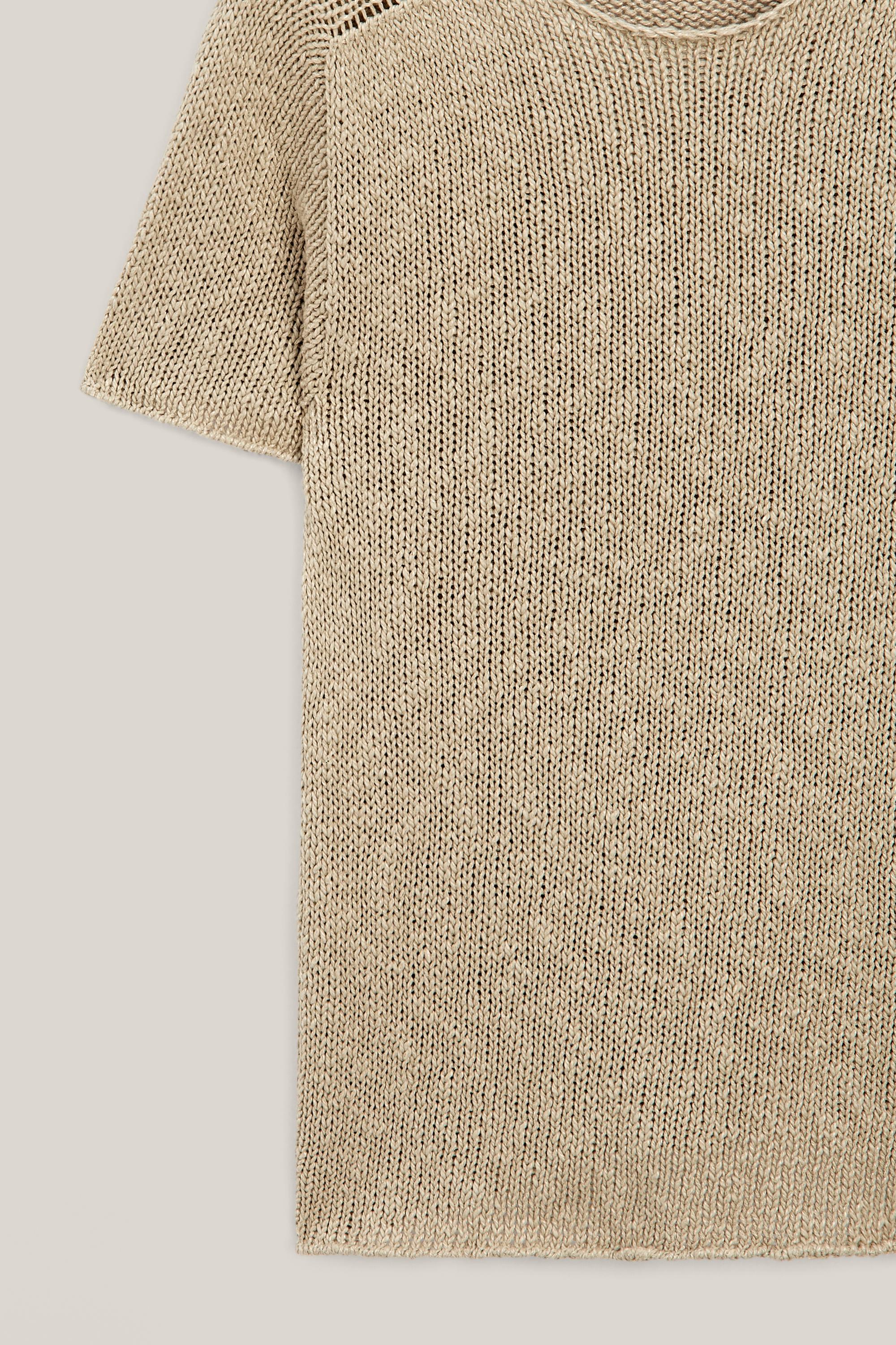 Textured short sleeve linen blend sweater - LIMITED EDITION — CAMEL