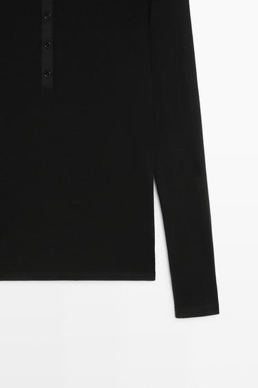 Buttoned henley T-shirt — BLACK 7