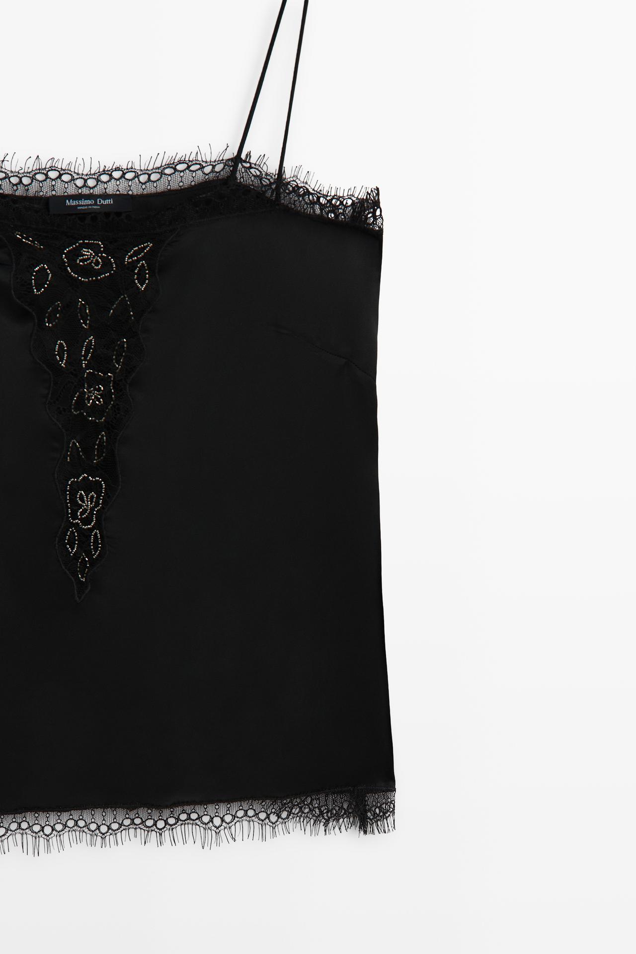 Thin-strap lace camisole — BLACK