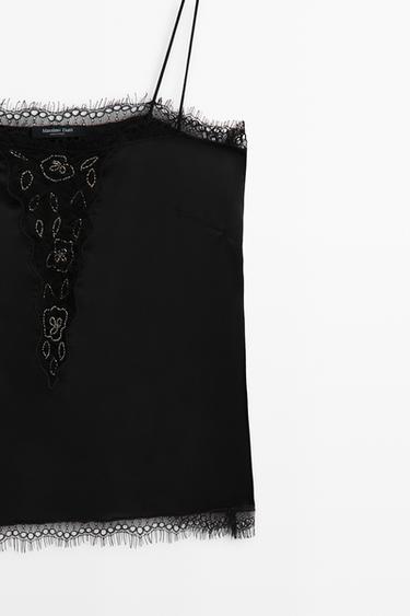 Thin-strap lace camisole — BLACK 7