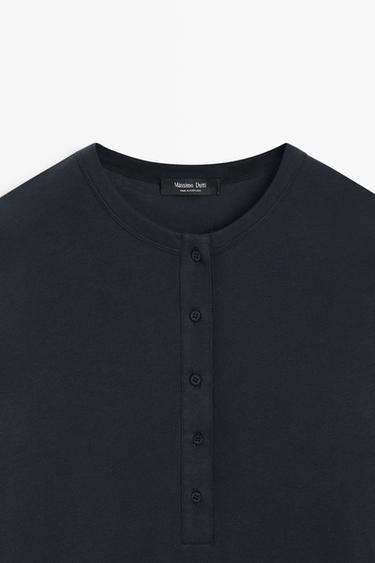 100% cotton henley T-shirt — BLUE 9