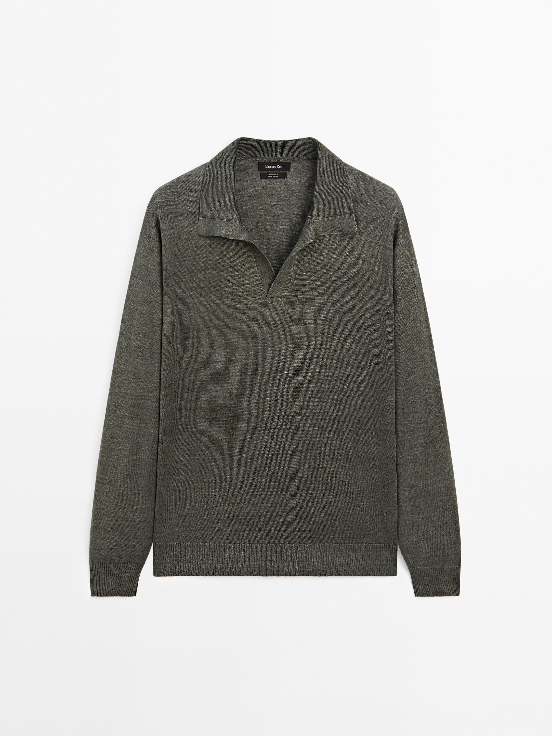 100% linen knit polo sweater