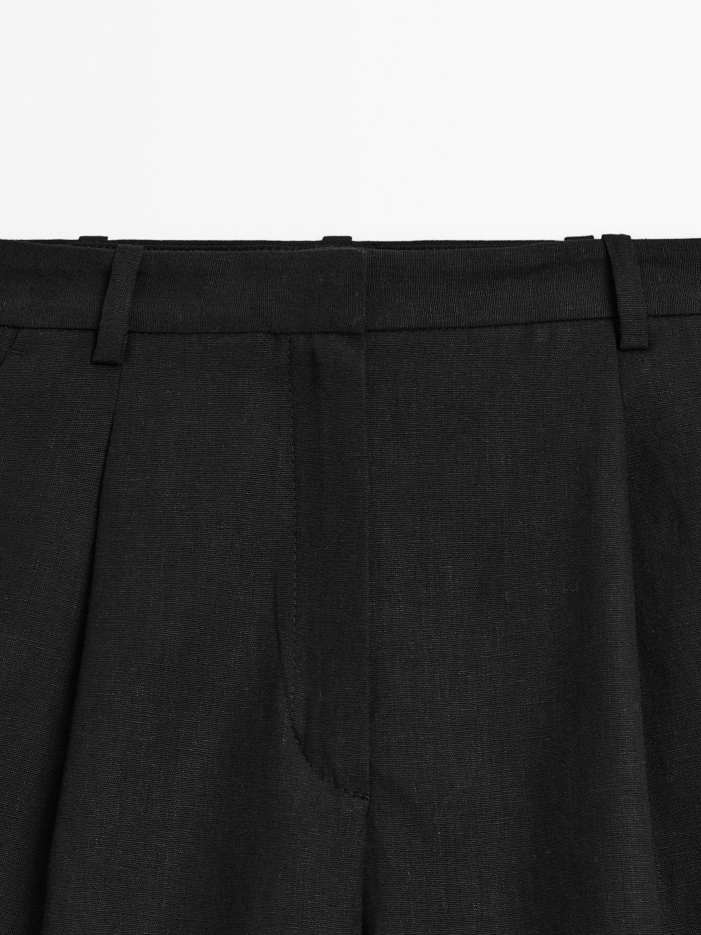 Linen blend darted waist Bermuda shorts