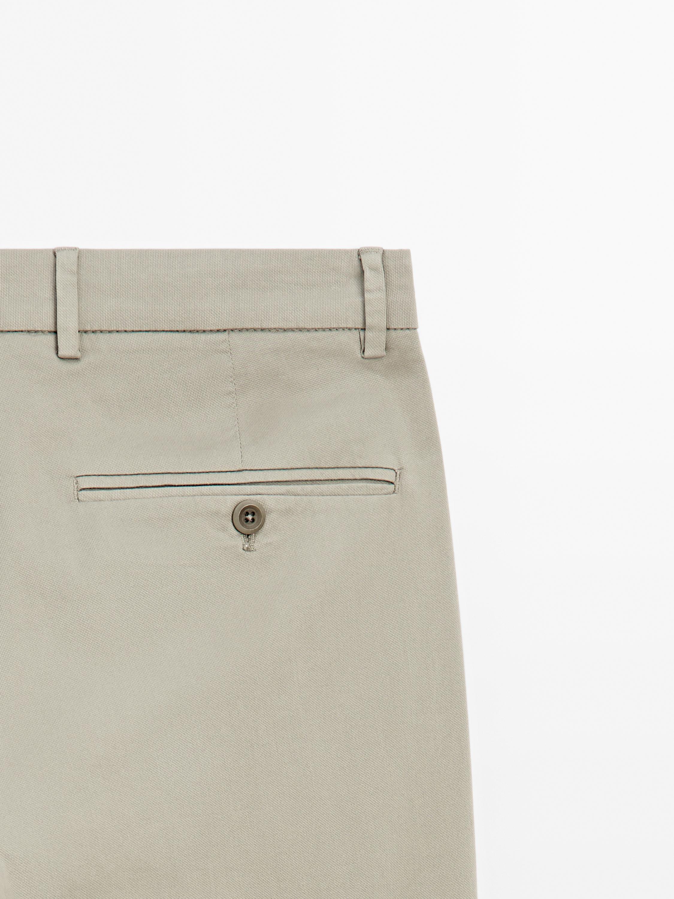 Cotton blend slim fit trousers