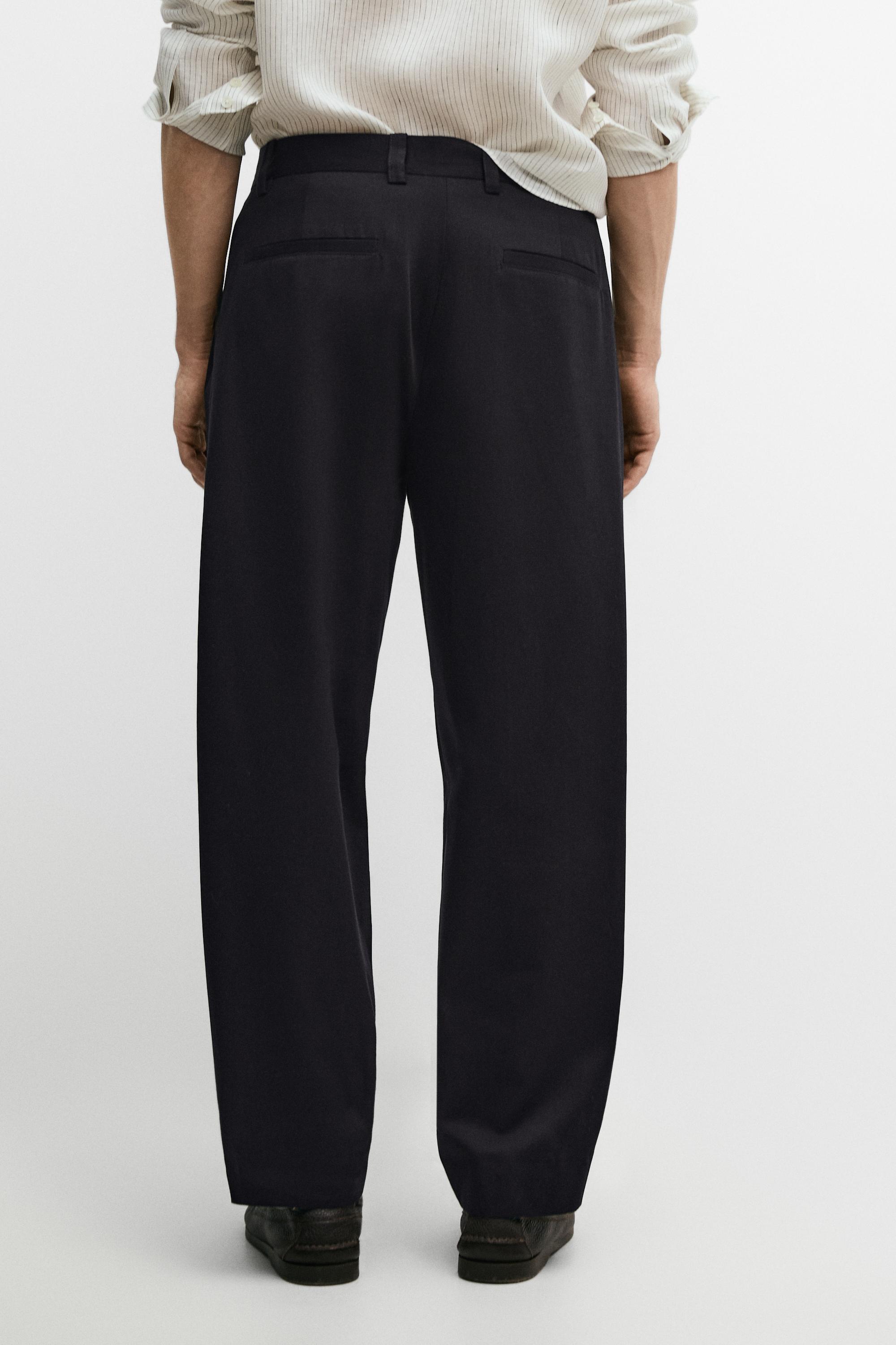 Cotton trousers with darts — NAVY BLUE