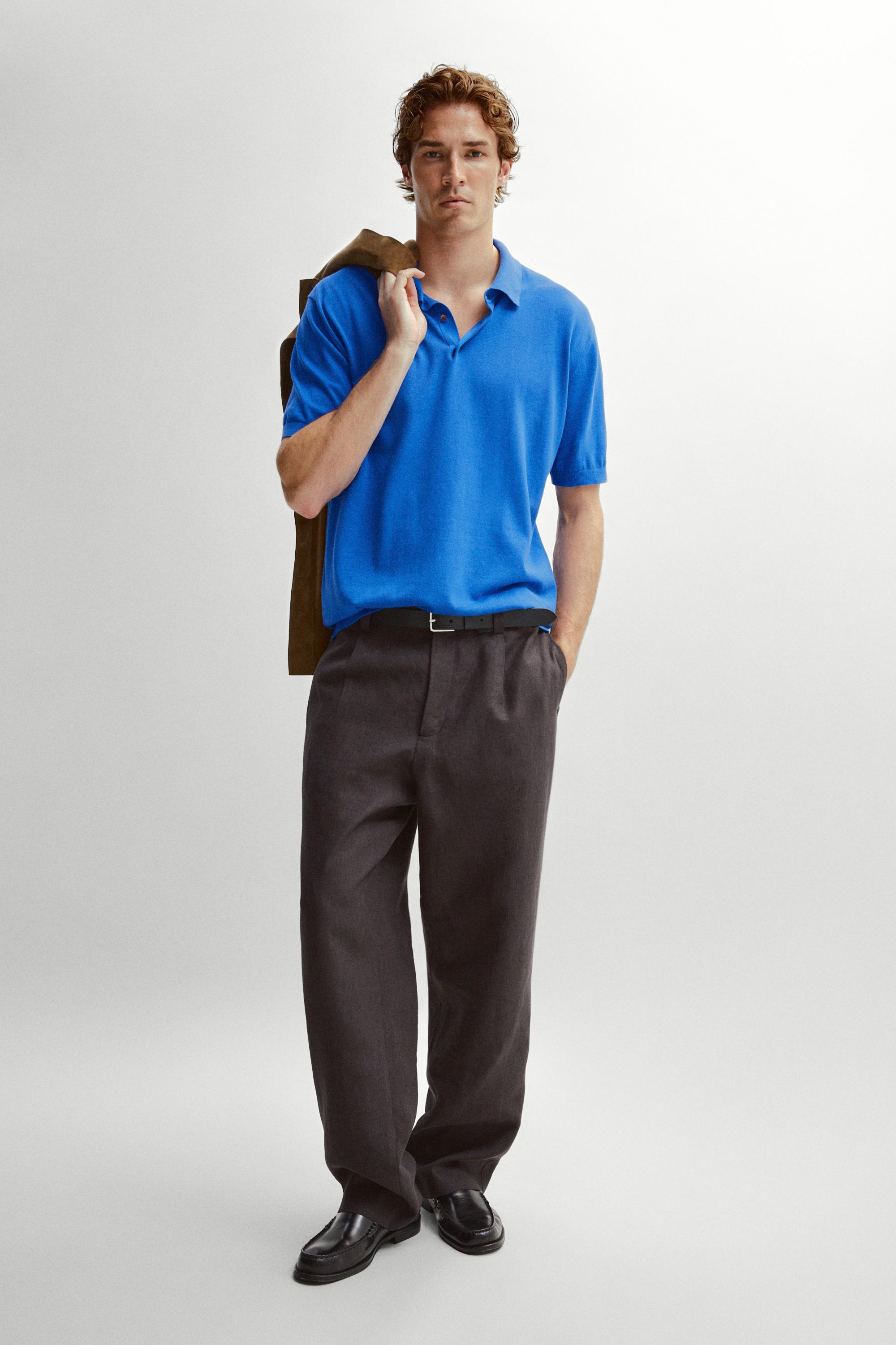 100% Cotton Knit Polo Shirt — BLUE
