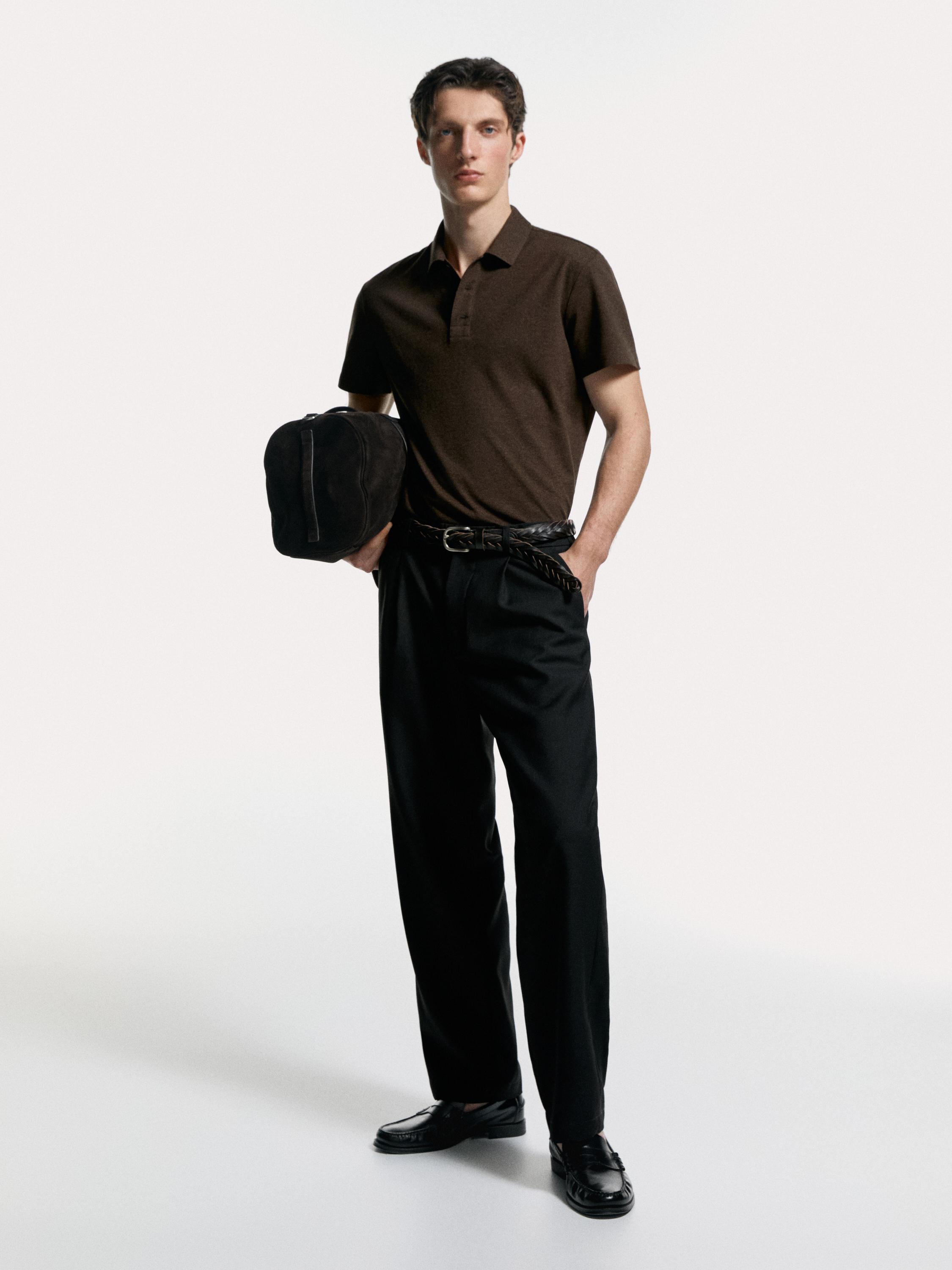 Short sleeve cotton polo shirt — Chocolate