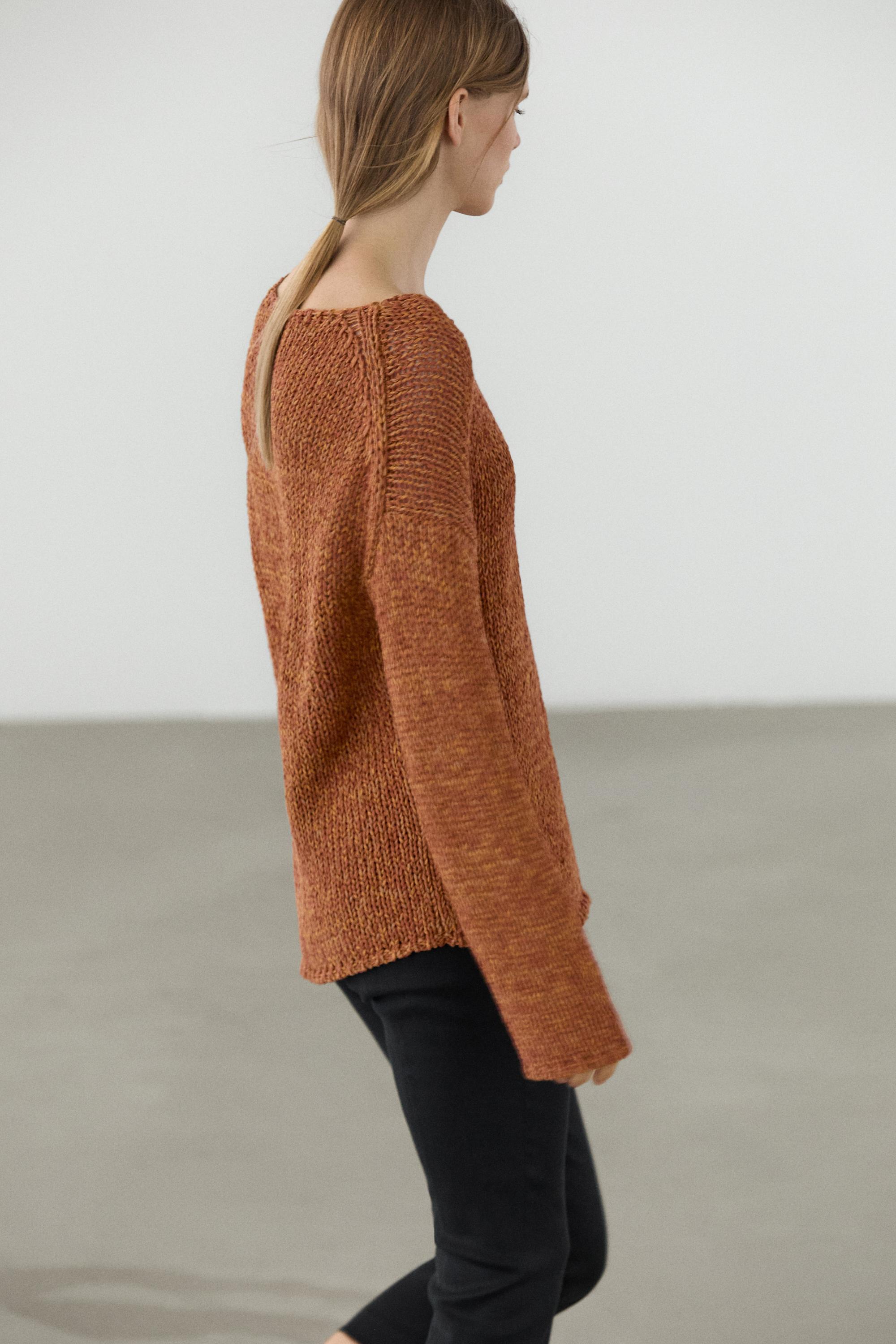 Cotton blend cutwork sweater — BURNT ORANGE