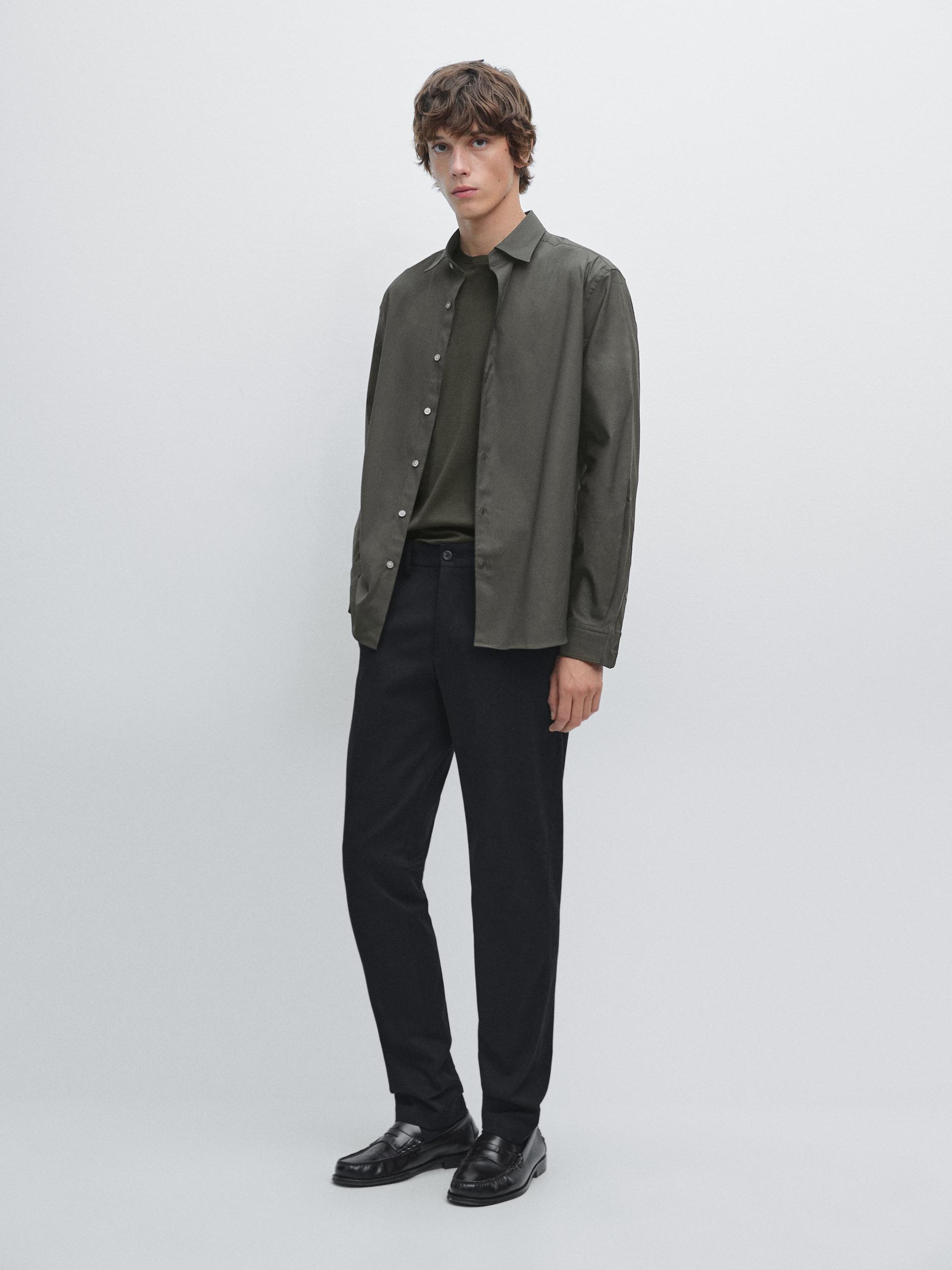 Pantalon Slim En Serge - Noir - 40 - Massimo Dutti - Homme