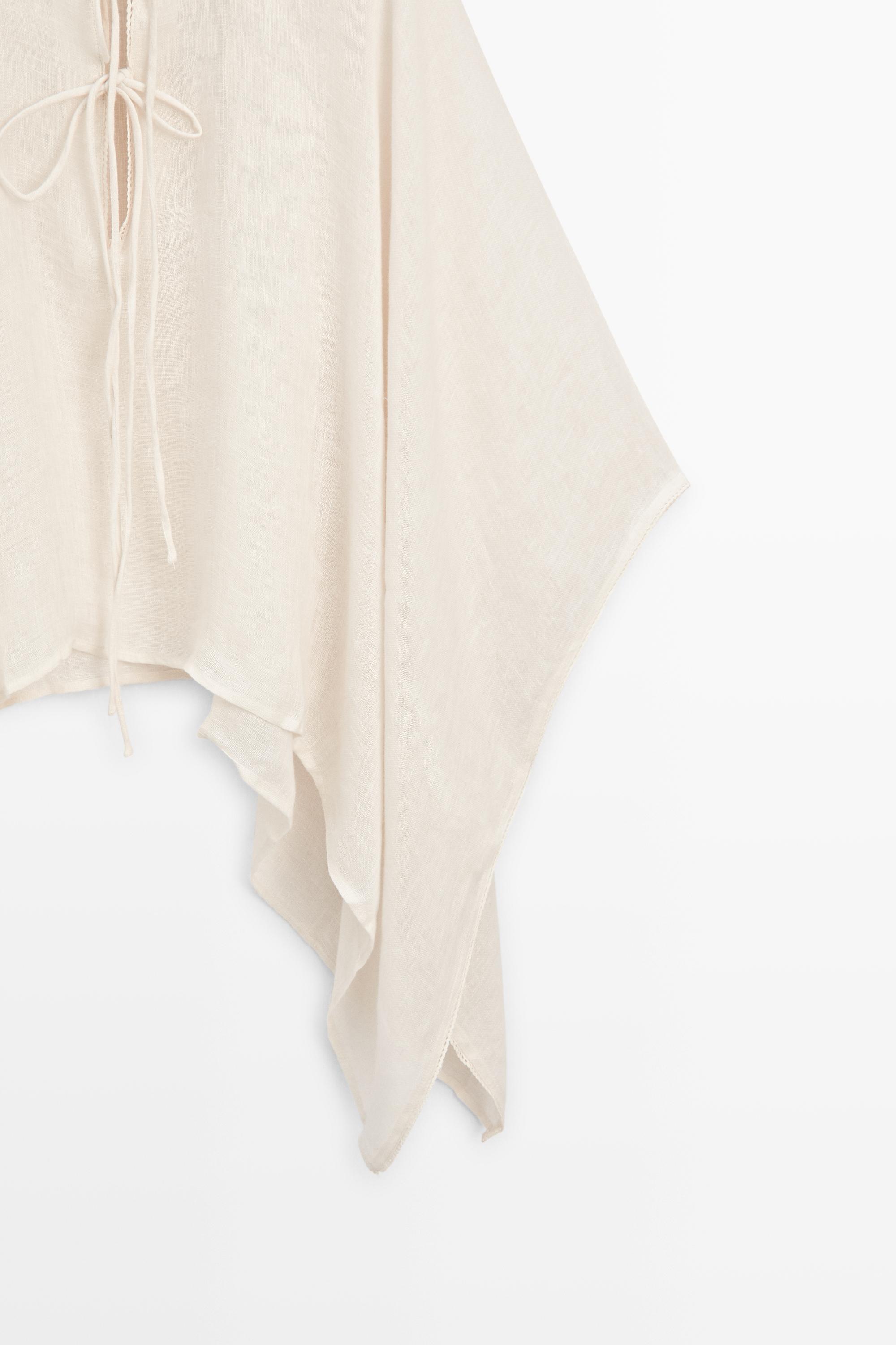 100% linen stand collar cape — CREAM