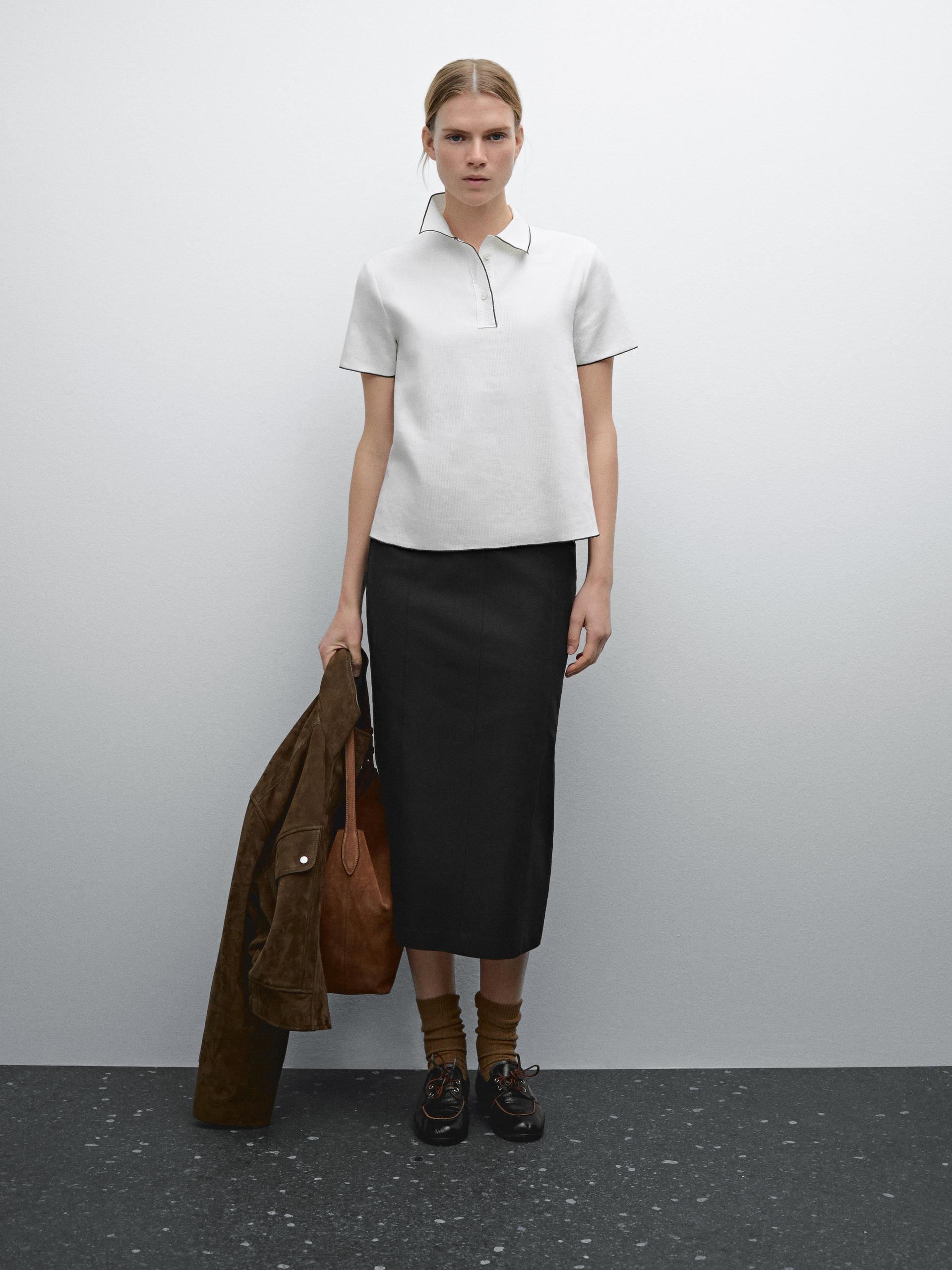 Contrast short sleeve polo sweater · Cream · Shirts | Massimo Dutti