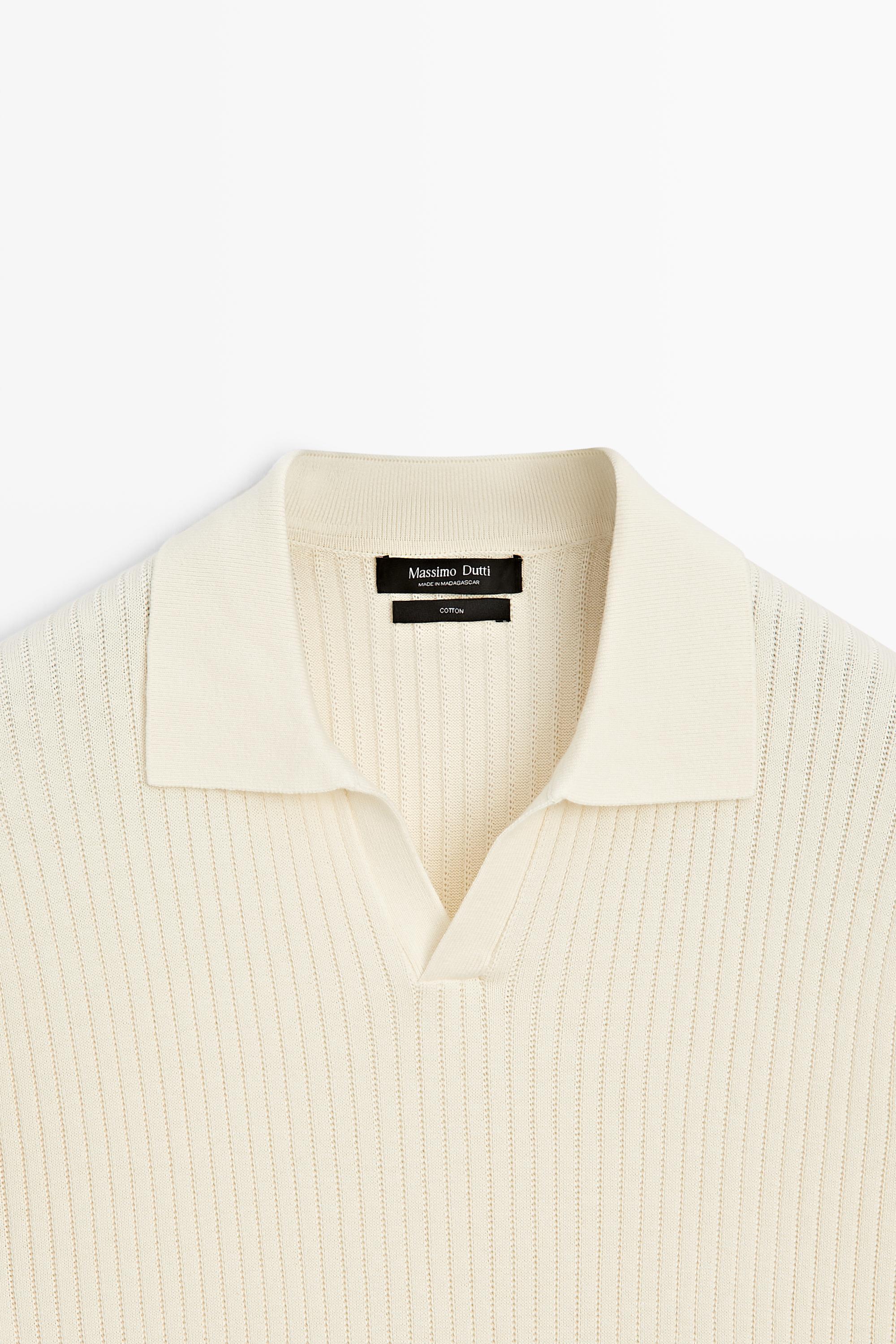 100% cotton ribbed knit polo sweater — Vanilla