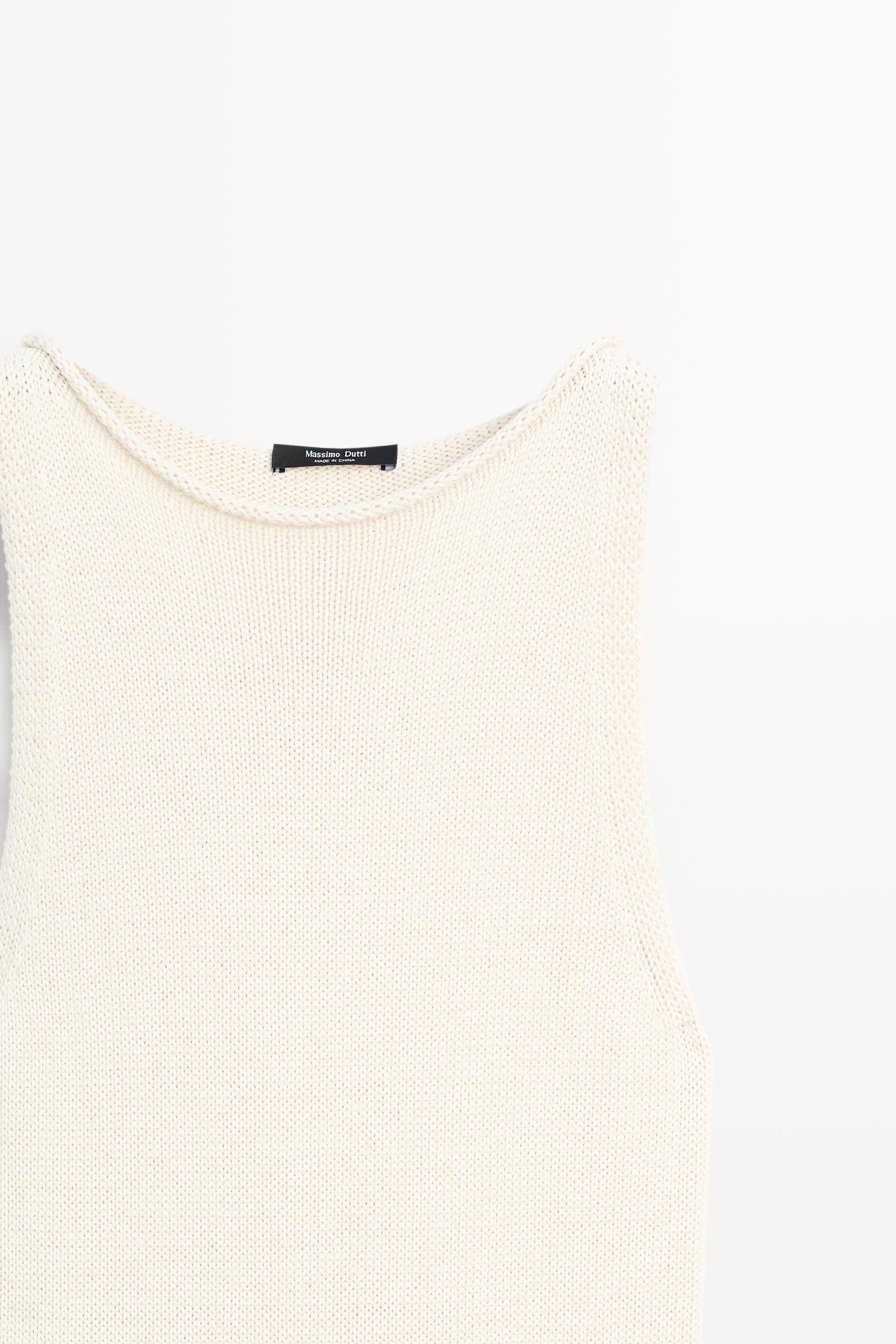 massimo dutti white ribbed dress White Massimo Dutti Ribbed Dress With Belt Long Matching Linen Blend Dress  PURE WHITE