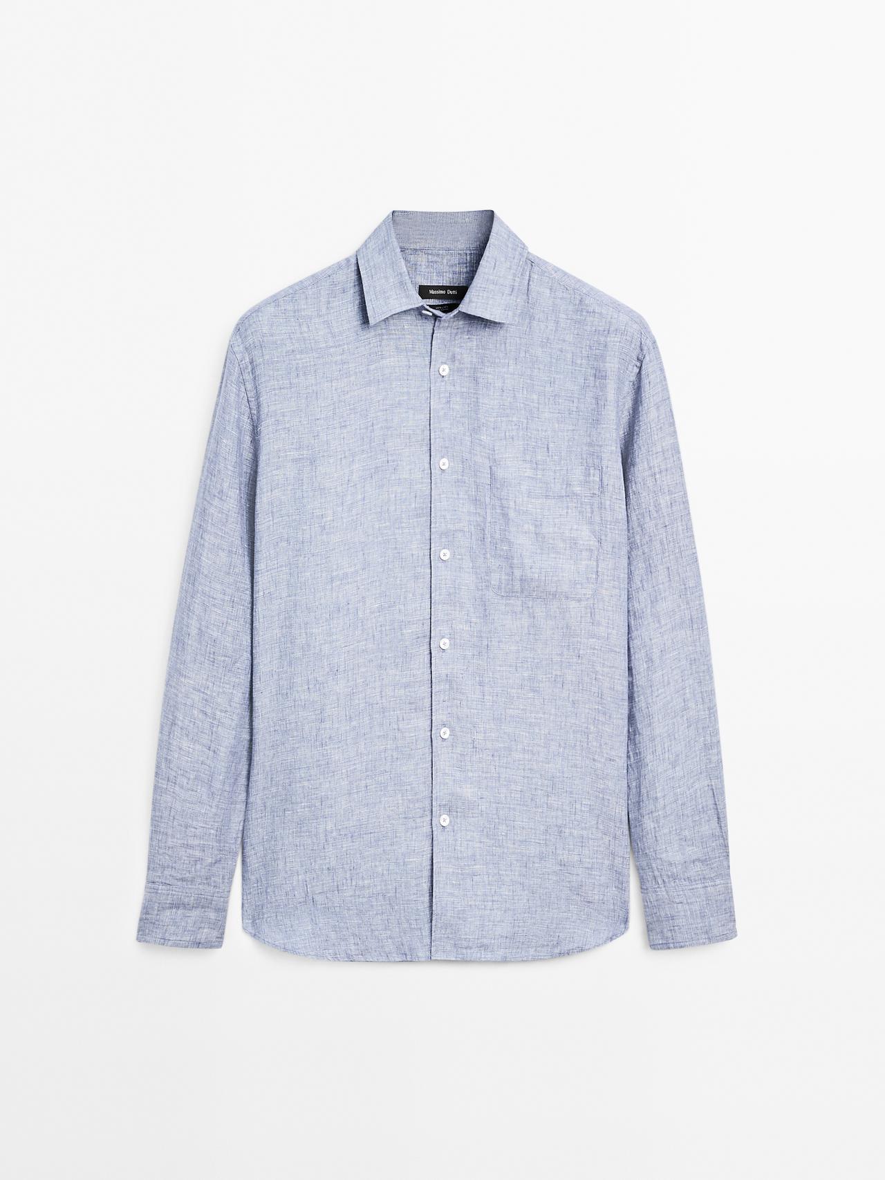 Massimo Dutti - Herre - Regular Fit Skjorte I 100 % Hør - Himmelblå - Xl
