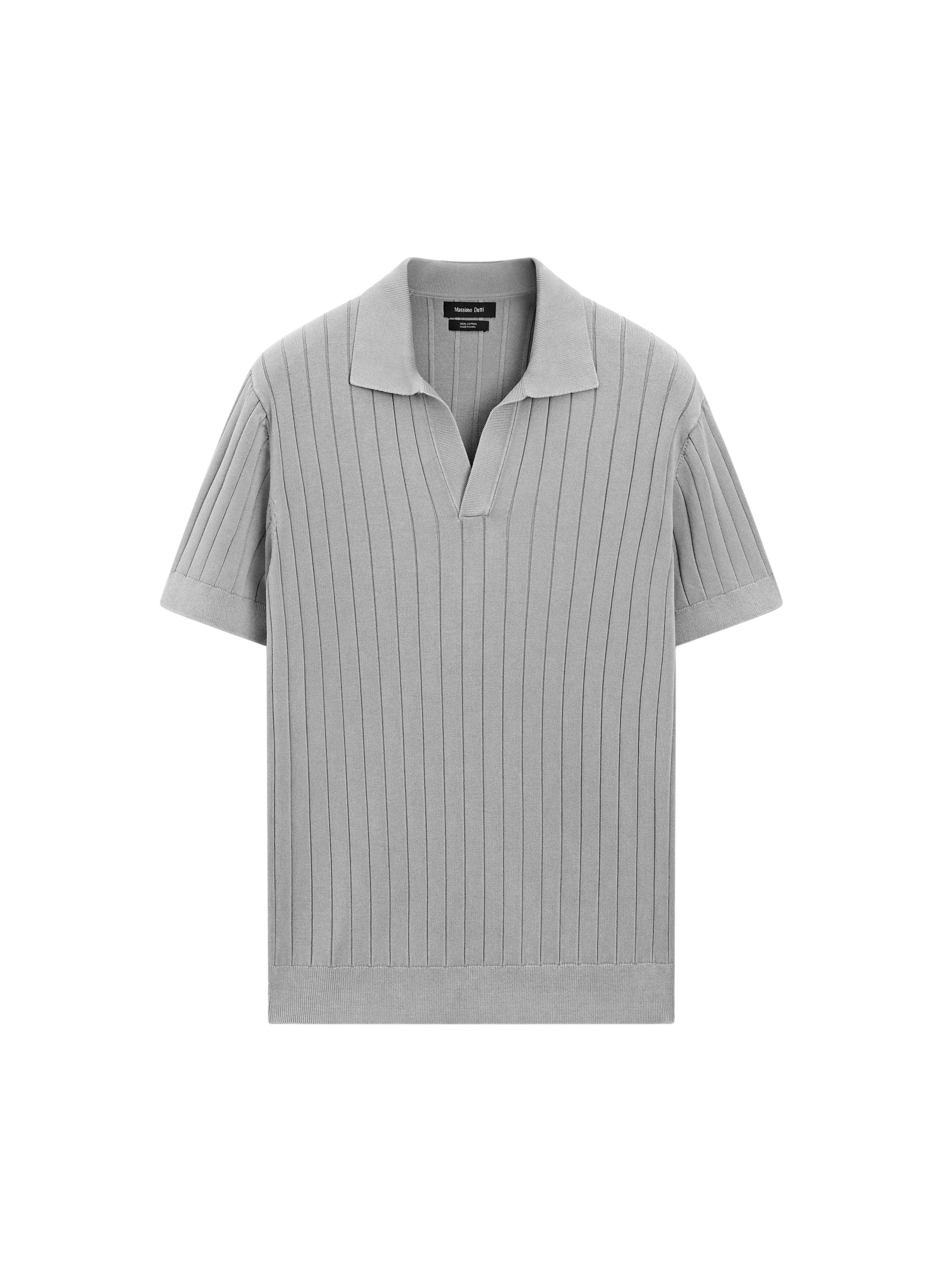 V-neck cotton polo sweater with trims · Medium Grey, Navy