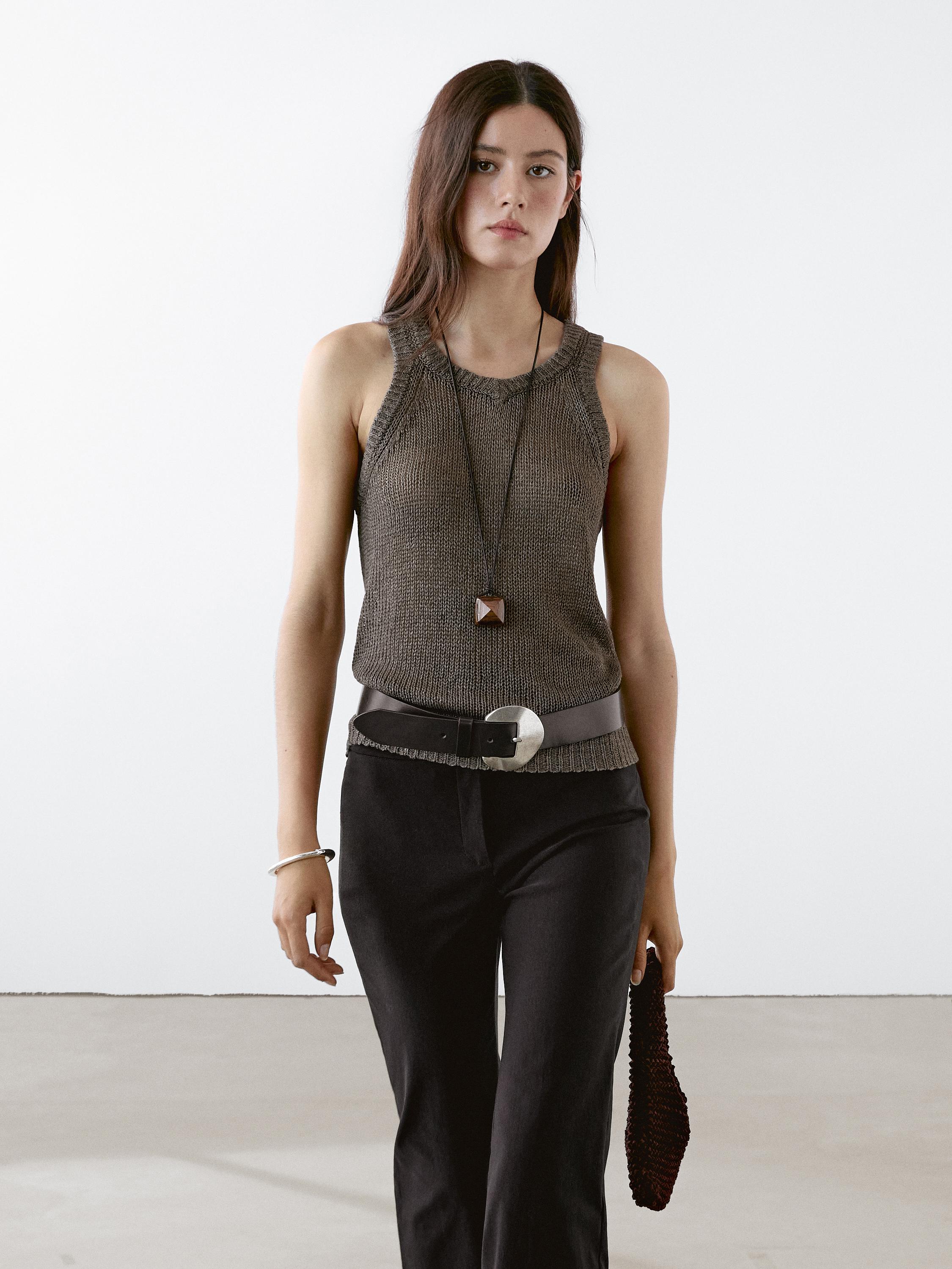 Strikket topp i 100 % lin