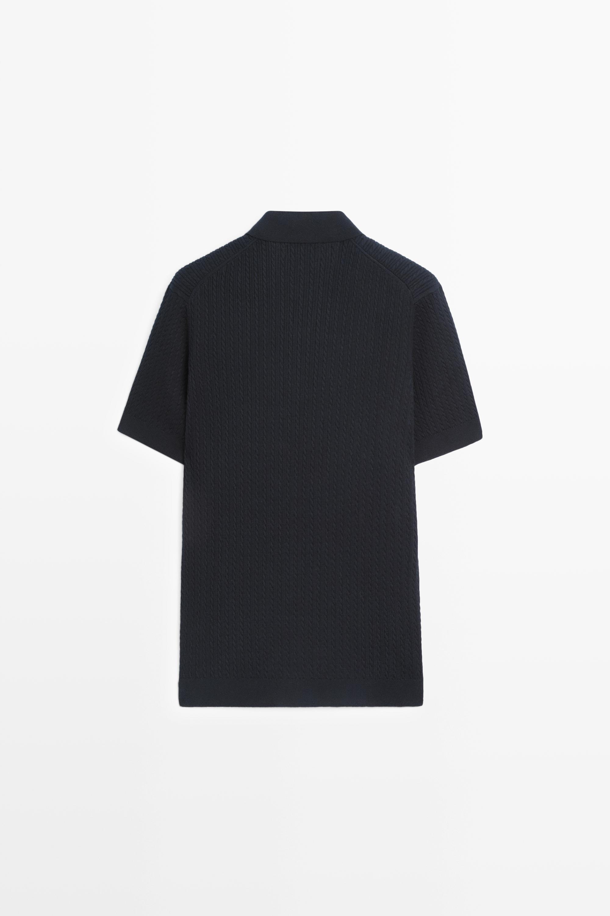 100% cotton cable-knit polo sweater — NAVY BLUE