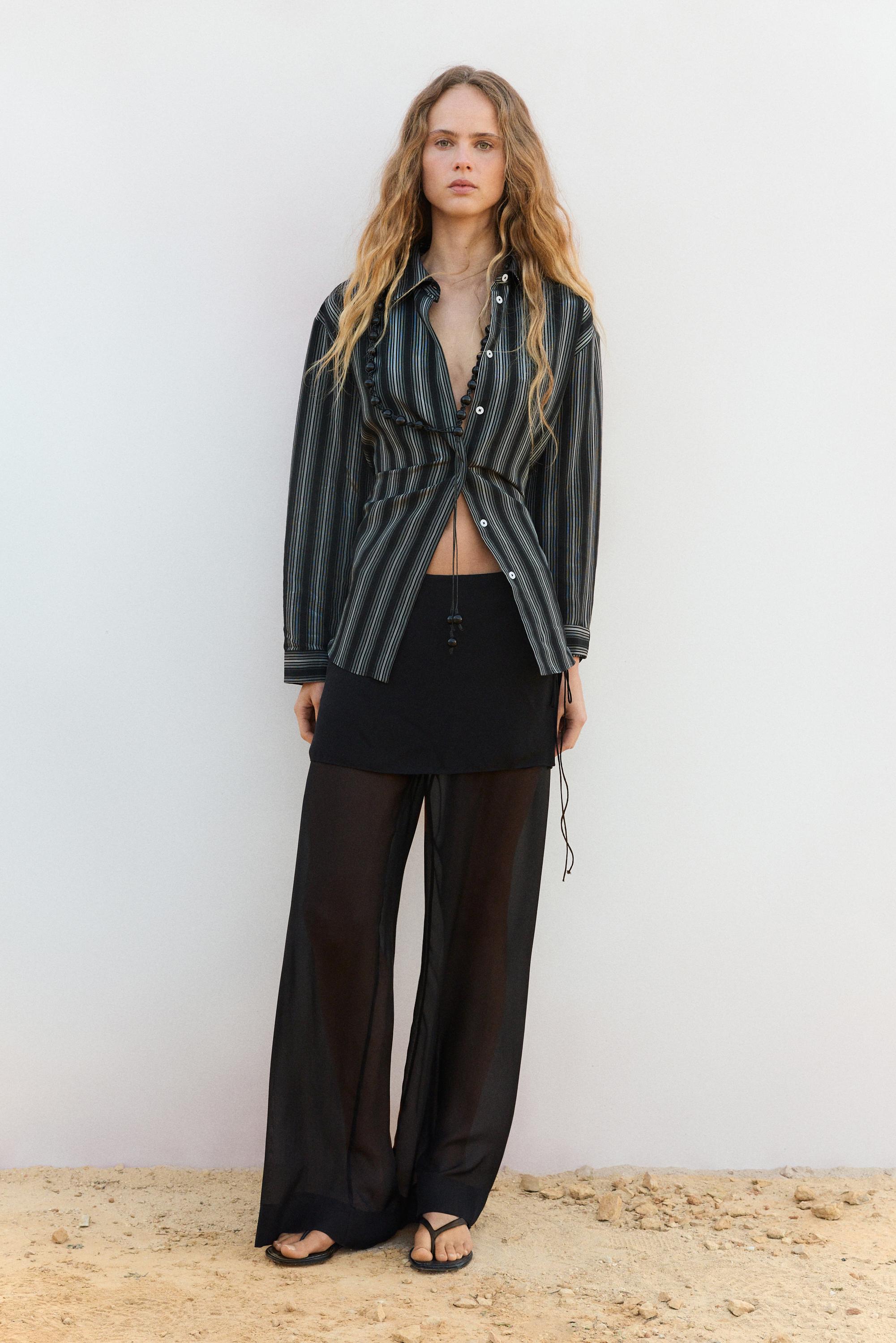 Flowing shirt with striped detailing — BLACK