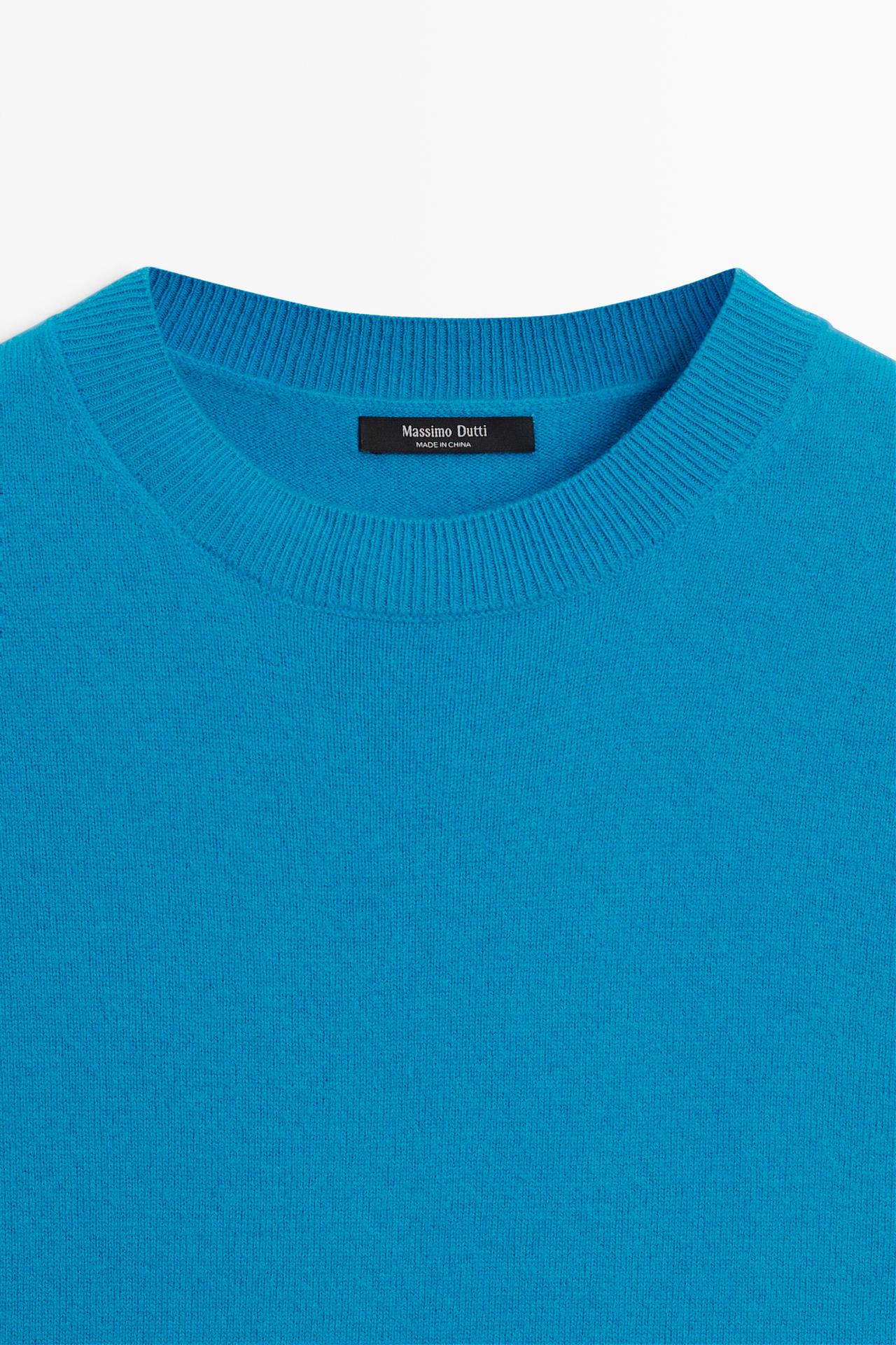 Short sleeve wool blend knit sweater — TURQUOISE