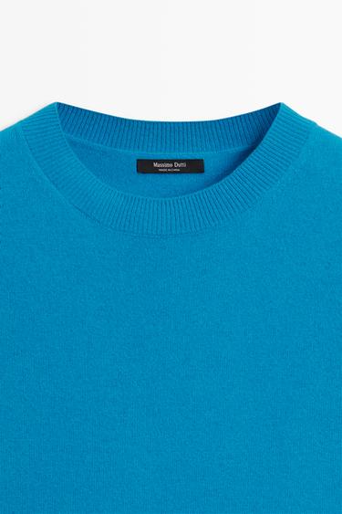 Short sleeve wool blend knit sweater — TURQUOISE 4