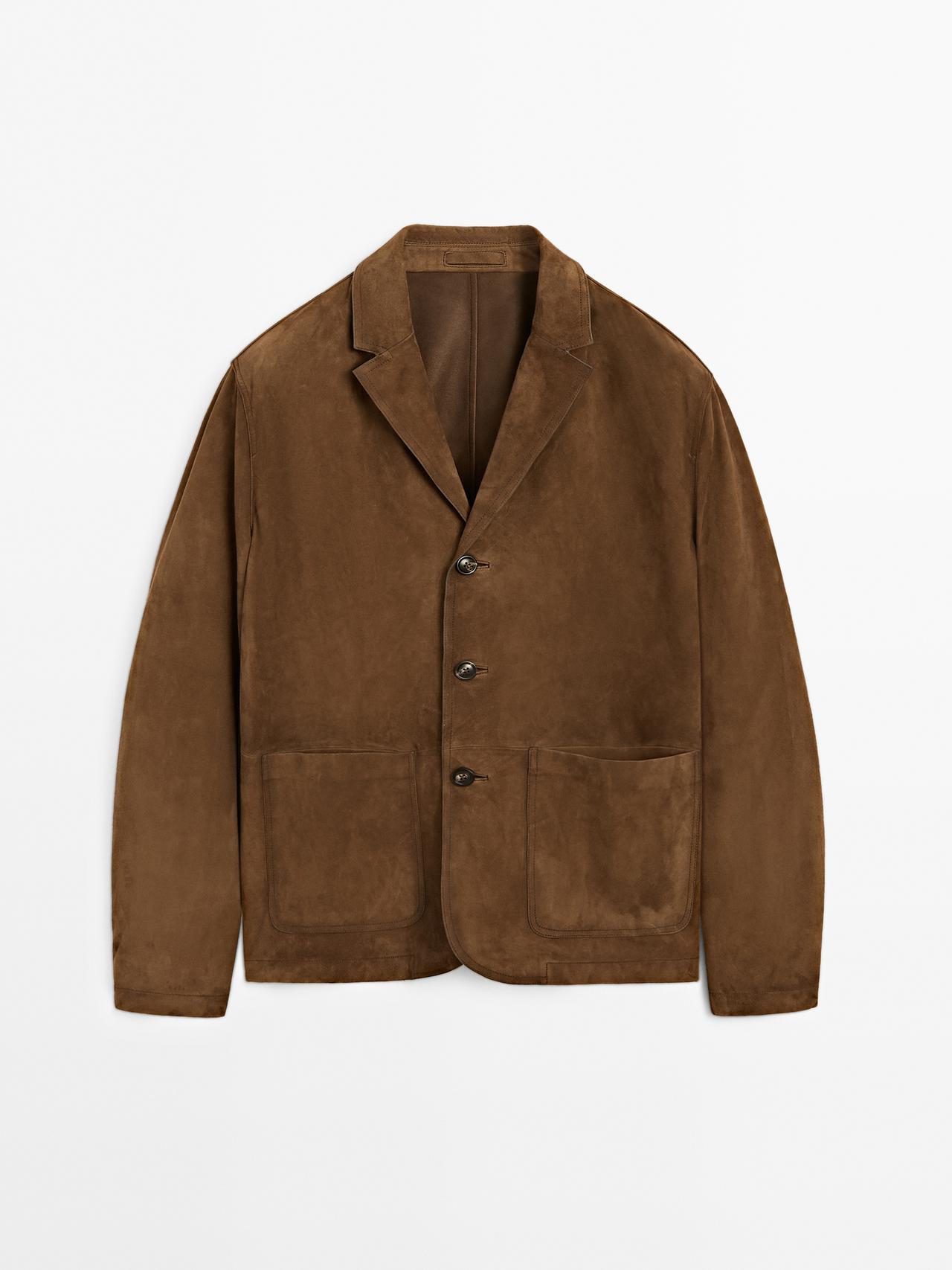 Massimo Dutti - Herre - Blazer I Ruskind Med Pyntestikninger - Brun - L