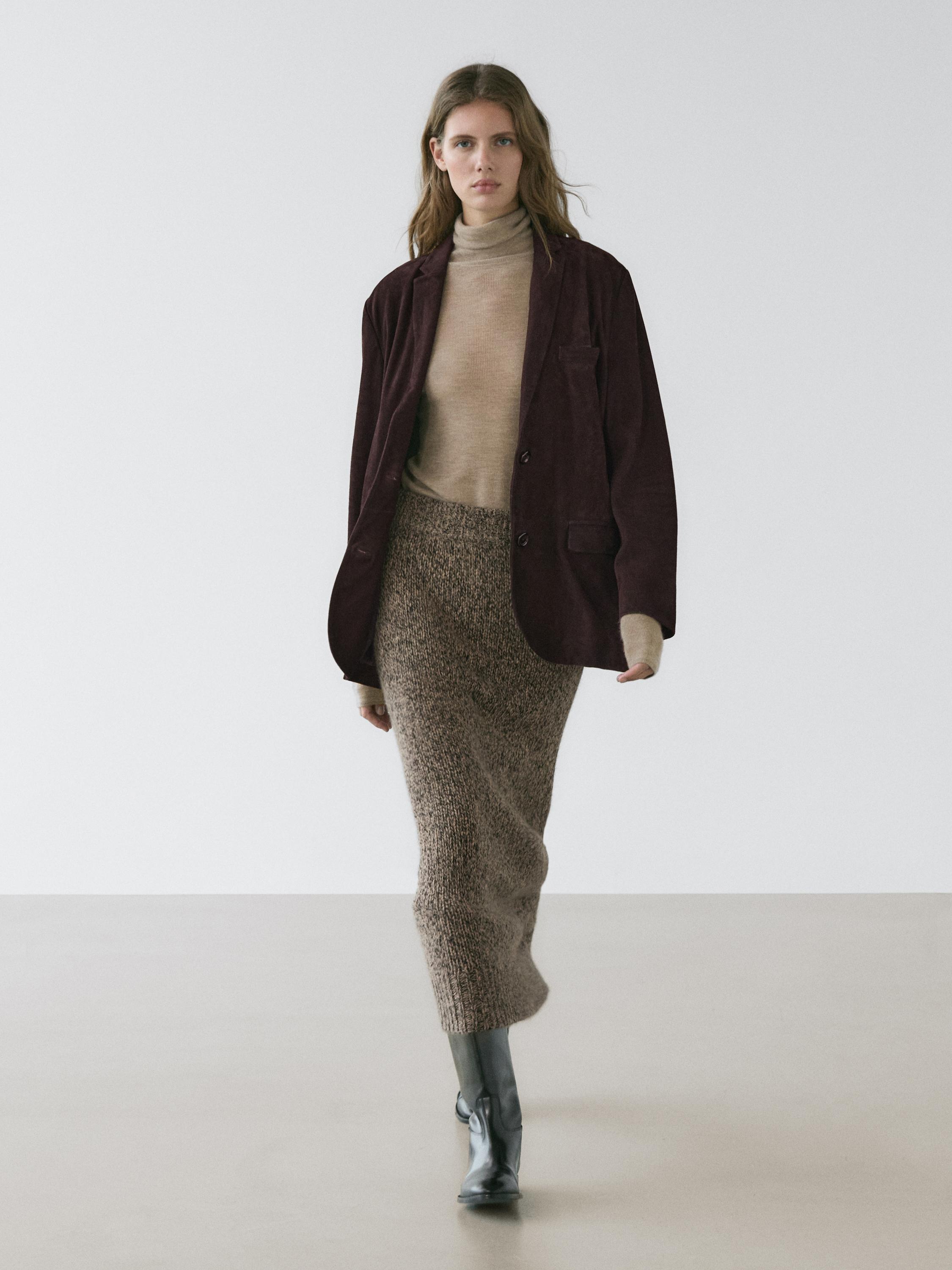 Jupe midi en maille 100 % cachemire