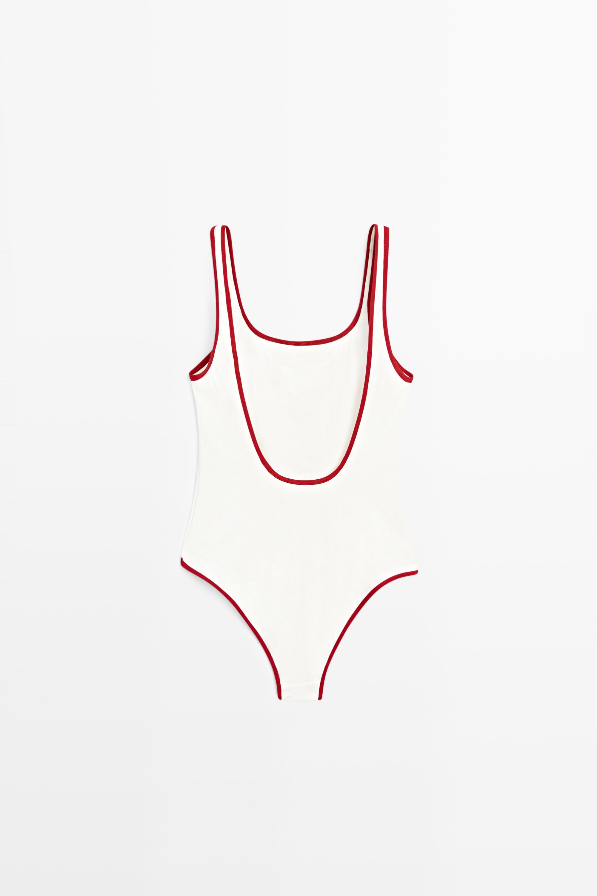 Contrast texture swimsuit — RED