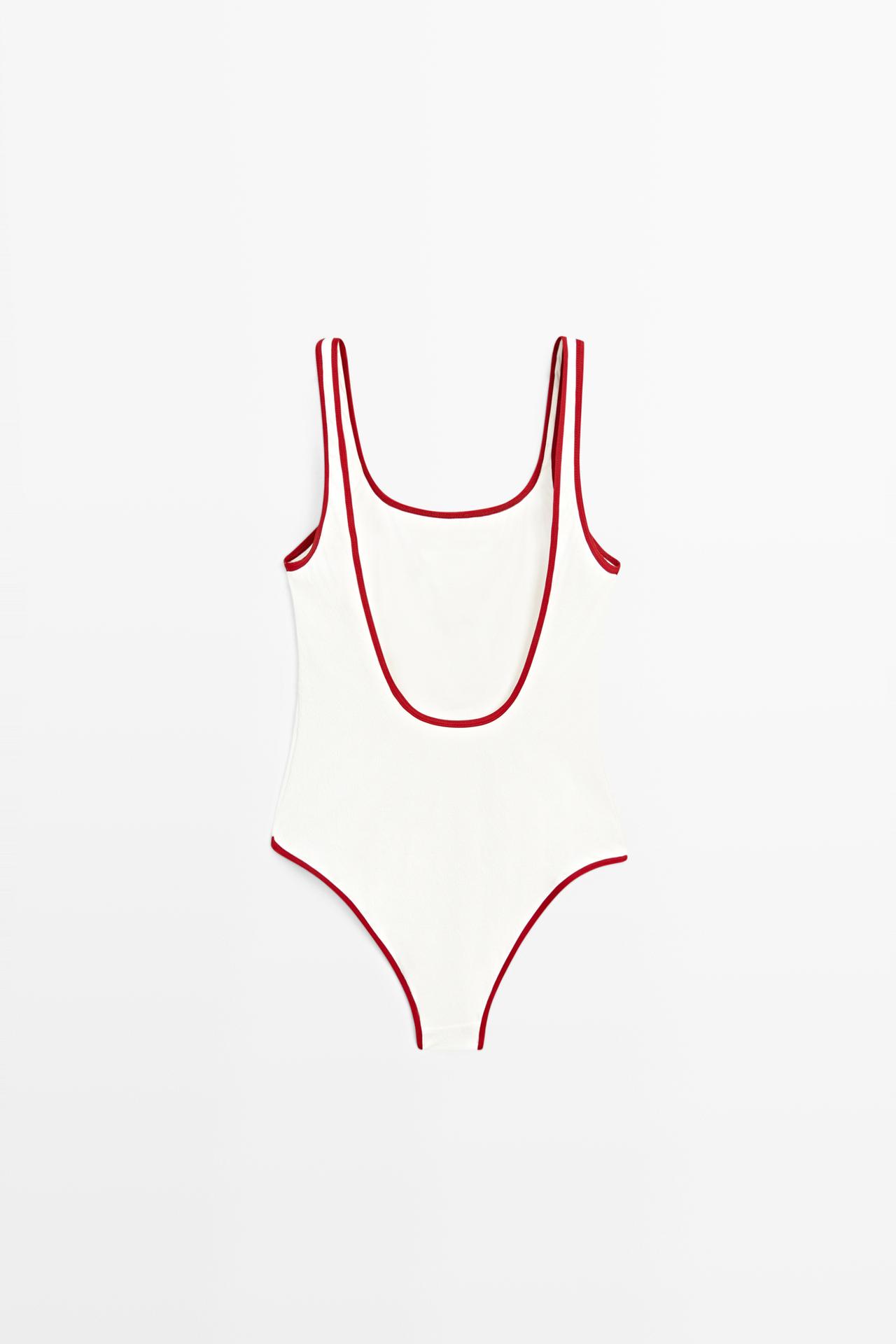 Contrast texture swimsuit — RED