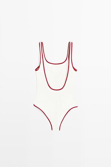 Contrast texture swimsuit — RED 5