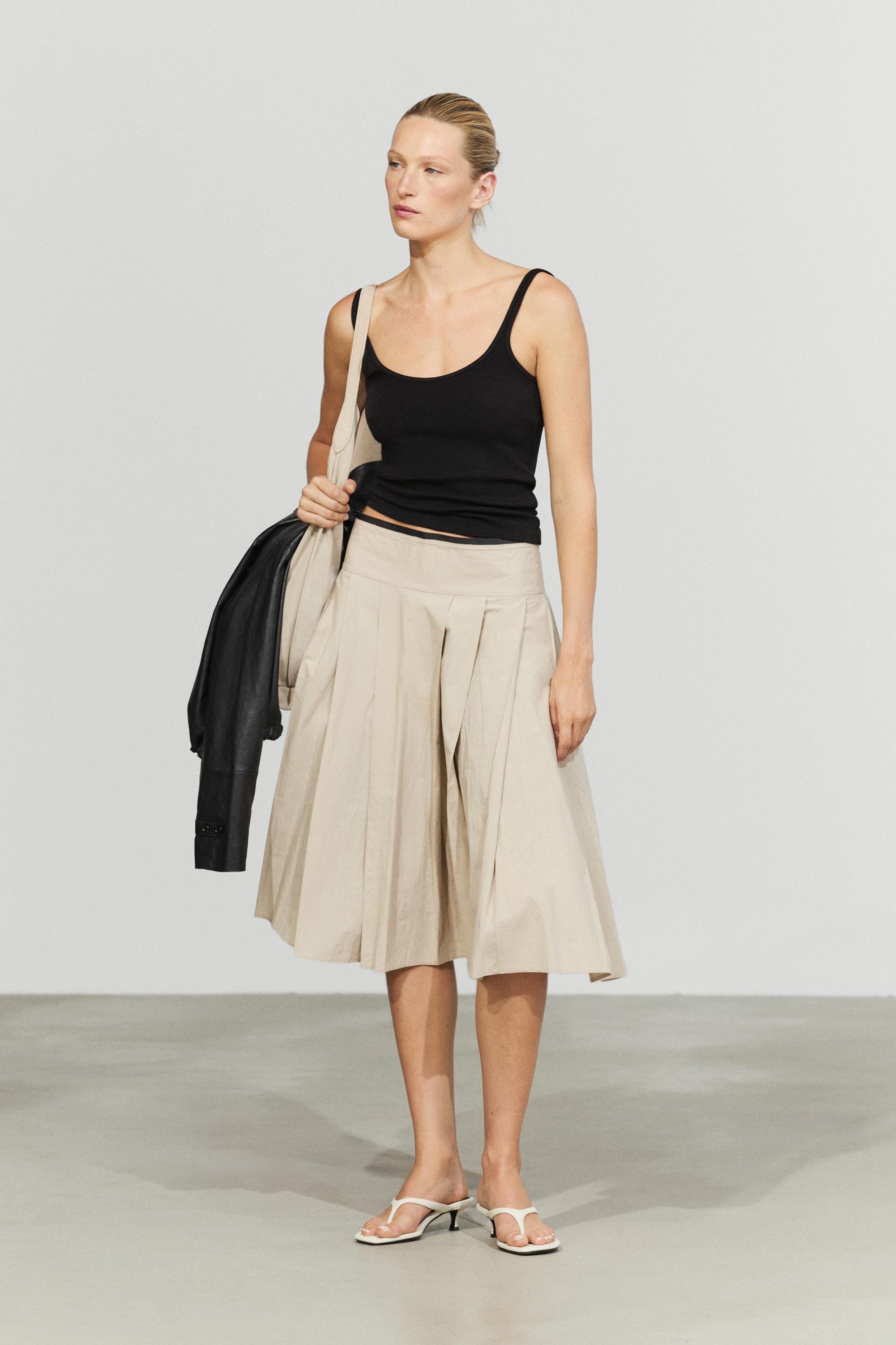 Pleated midi skirt with contrasting sash — SAND