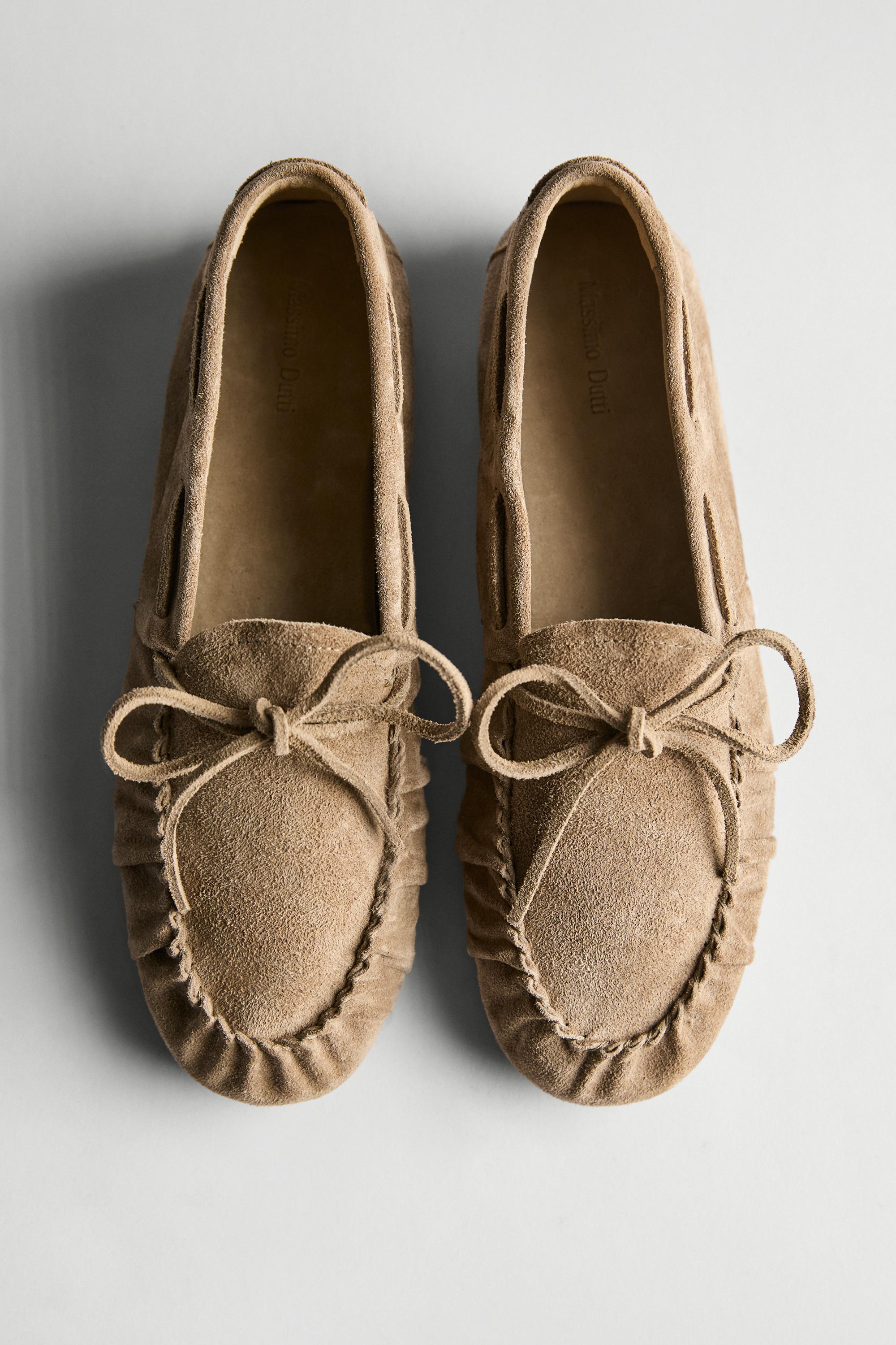 Soft leather loafers with gathered detail — MINK