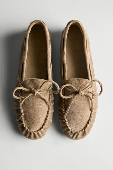 Soft leather loafers with gathered detail — MINK 1