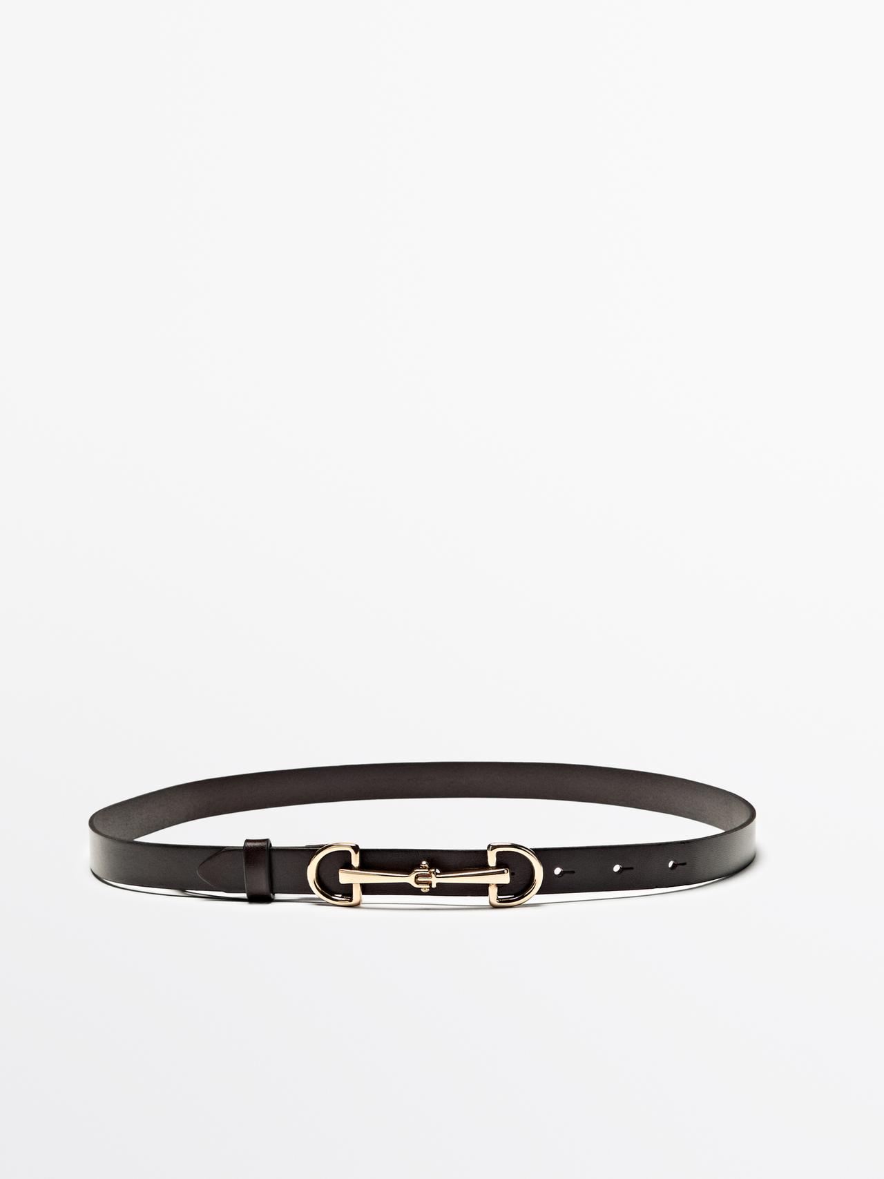 Massimo Dutti - Dames - Nappaleren Ceintuur In Ruiterstijl - Bruin - Xs / 75cm