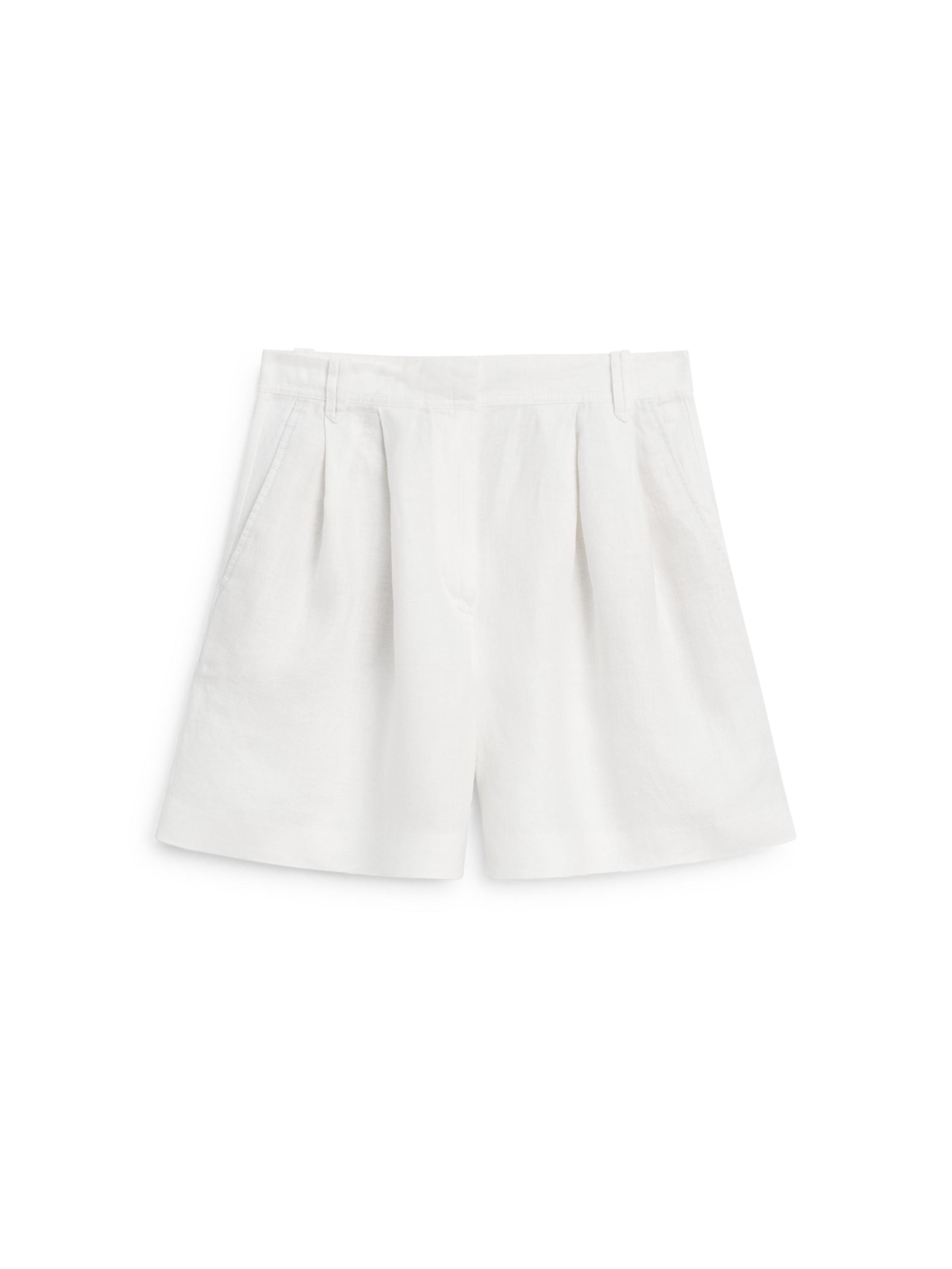 100% linen short pleated Bermuda shorts — WHITE