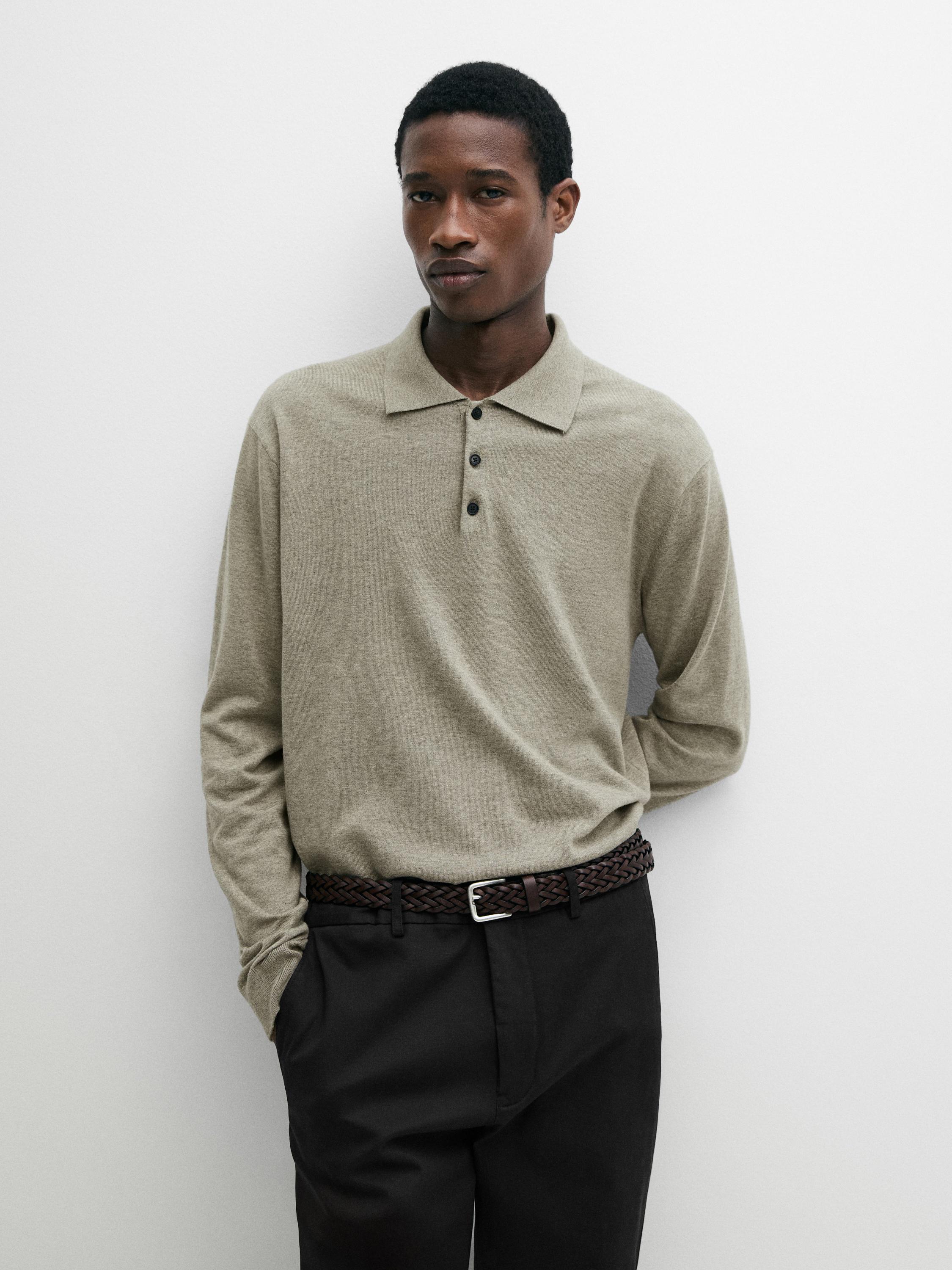 Cotton knit polo sweater