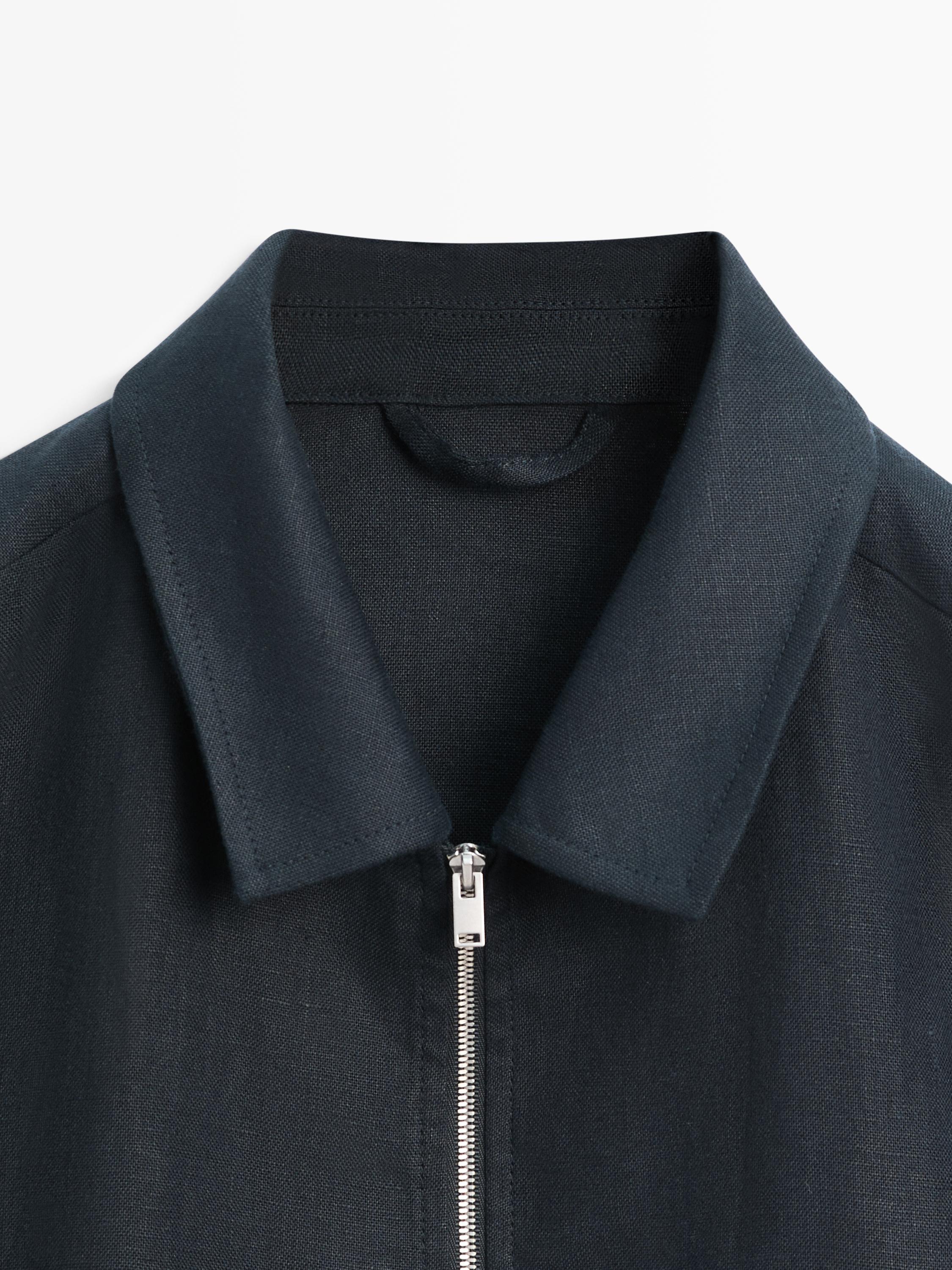 Cropped linen jacket — NAVY BLUE