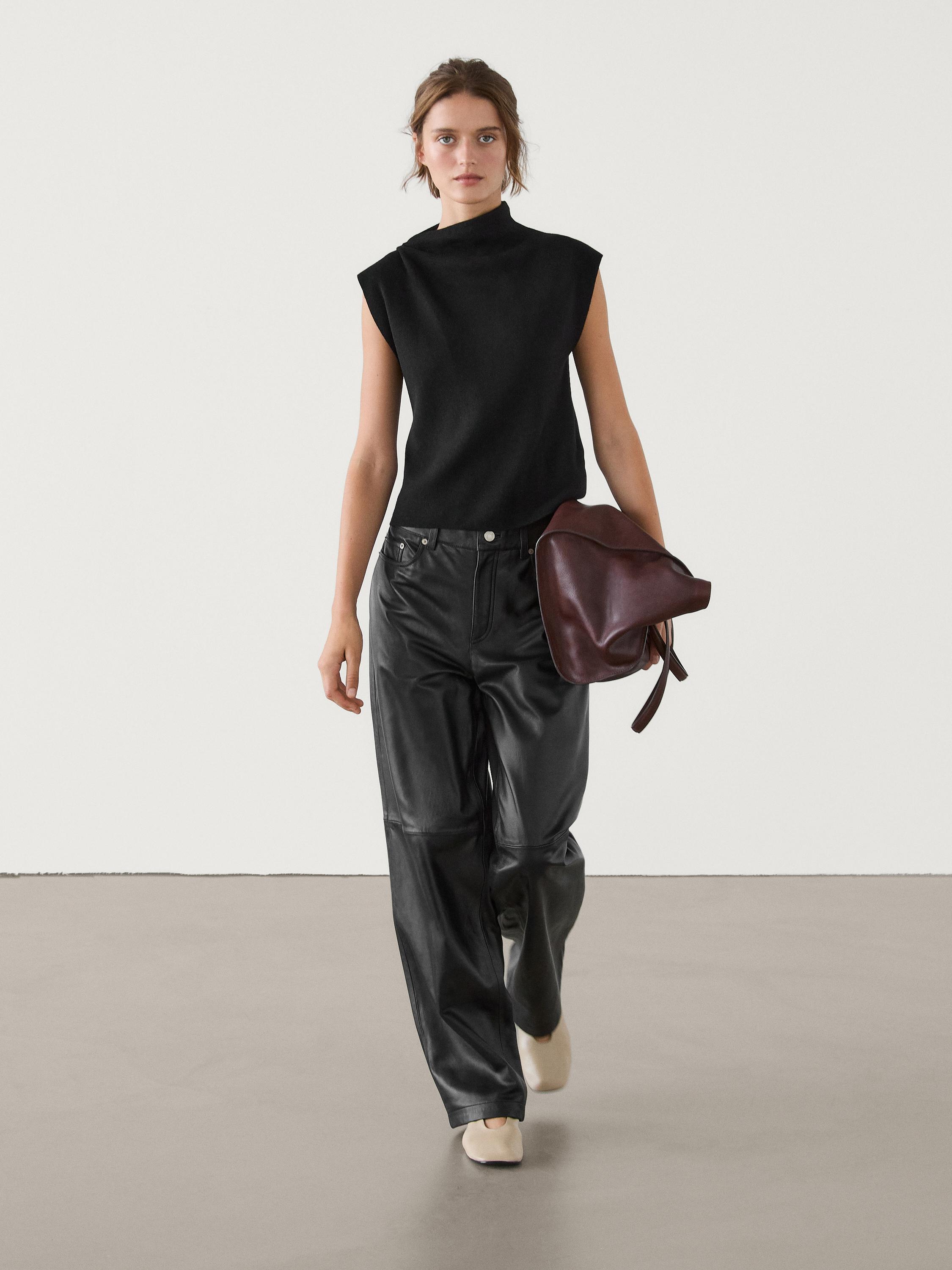 Knit co-ord top with asymmetric neckline · Black · Dressy | Massimo Dutti