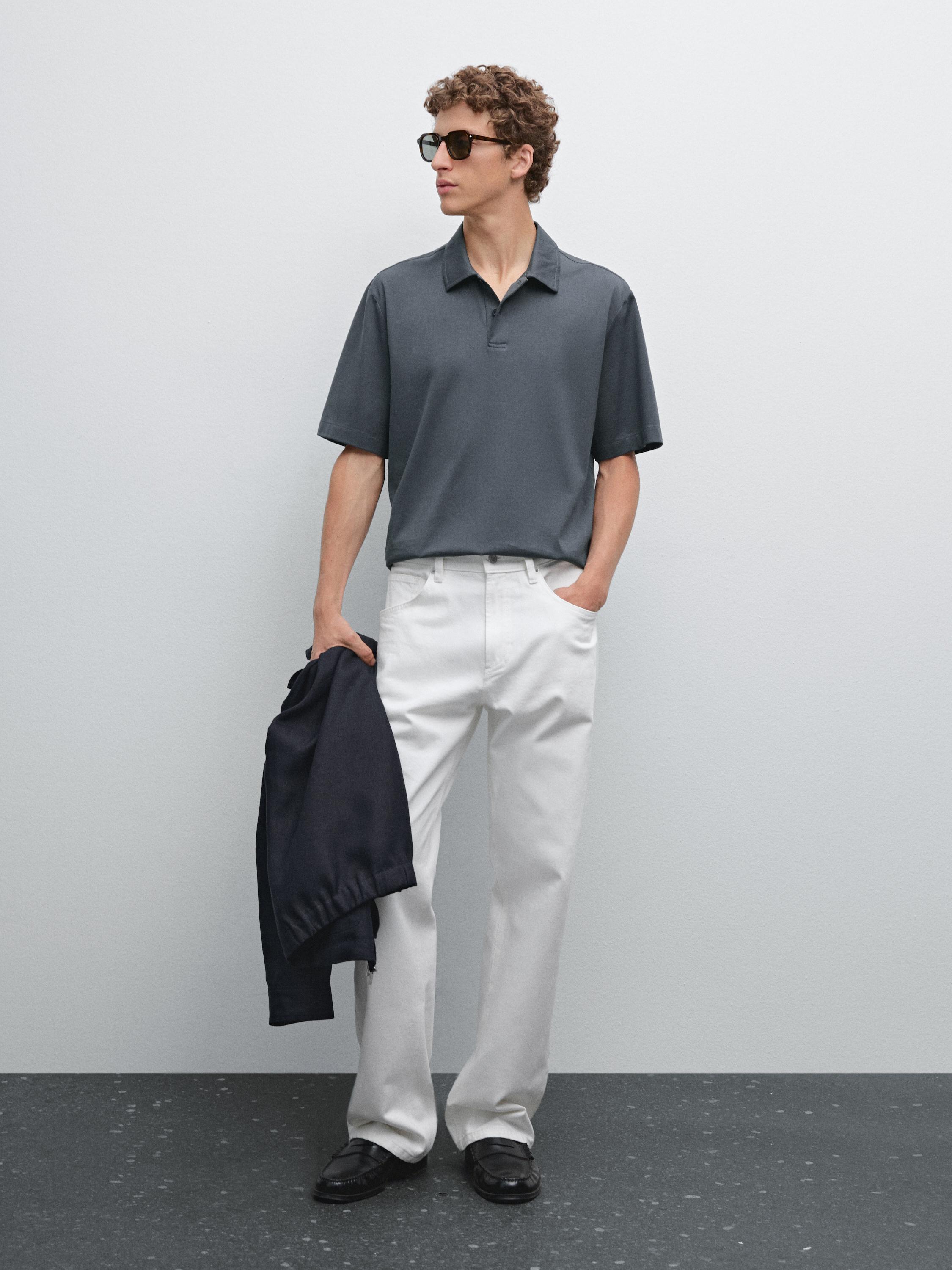 Slim fit cotton blend polo shirt